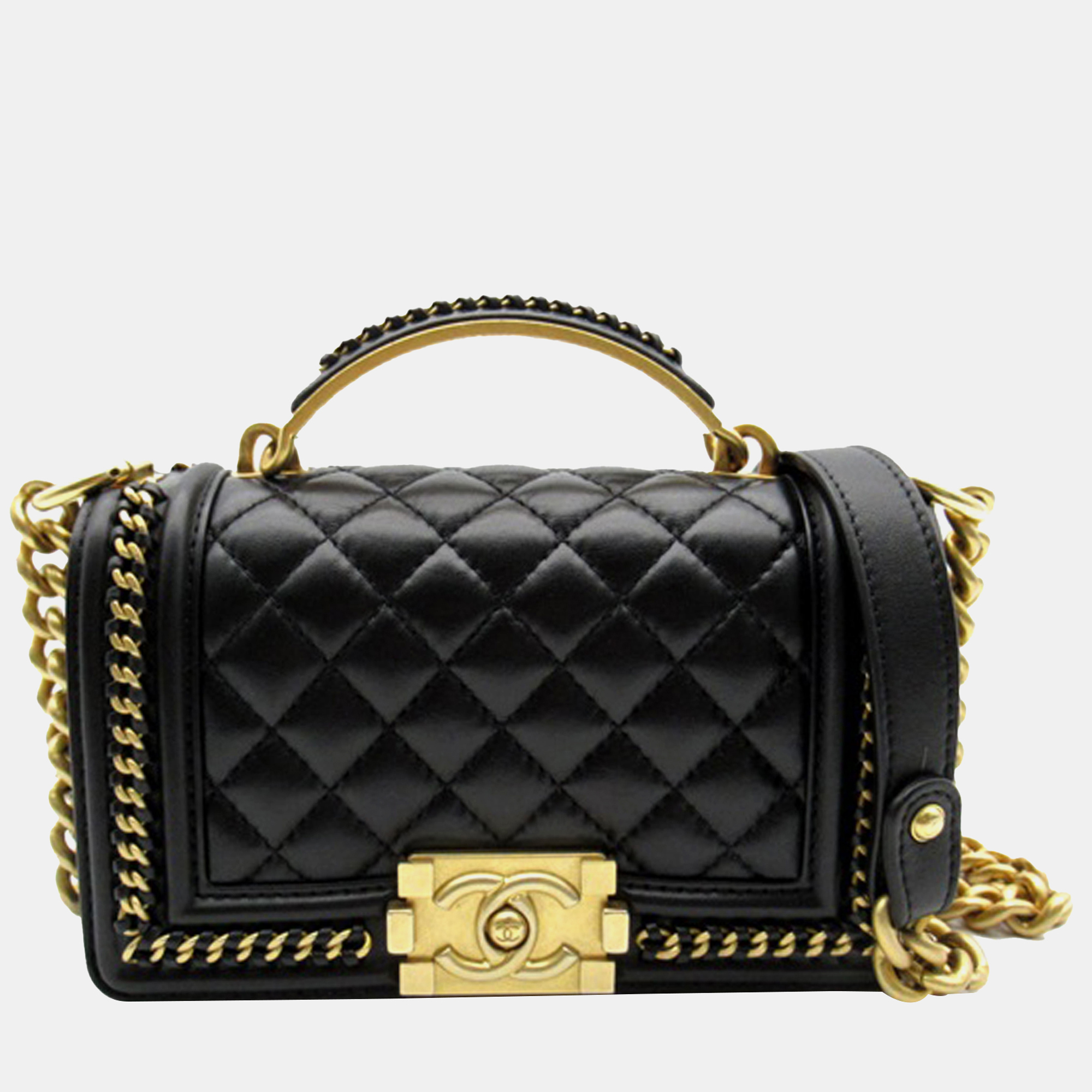 

Chanel Black Small Lambskin Boy Top Handle Flap