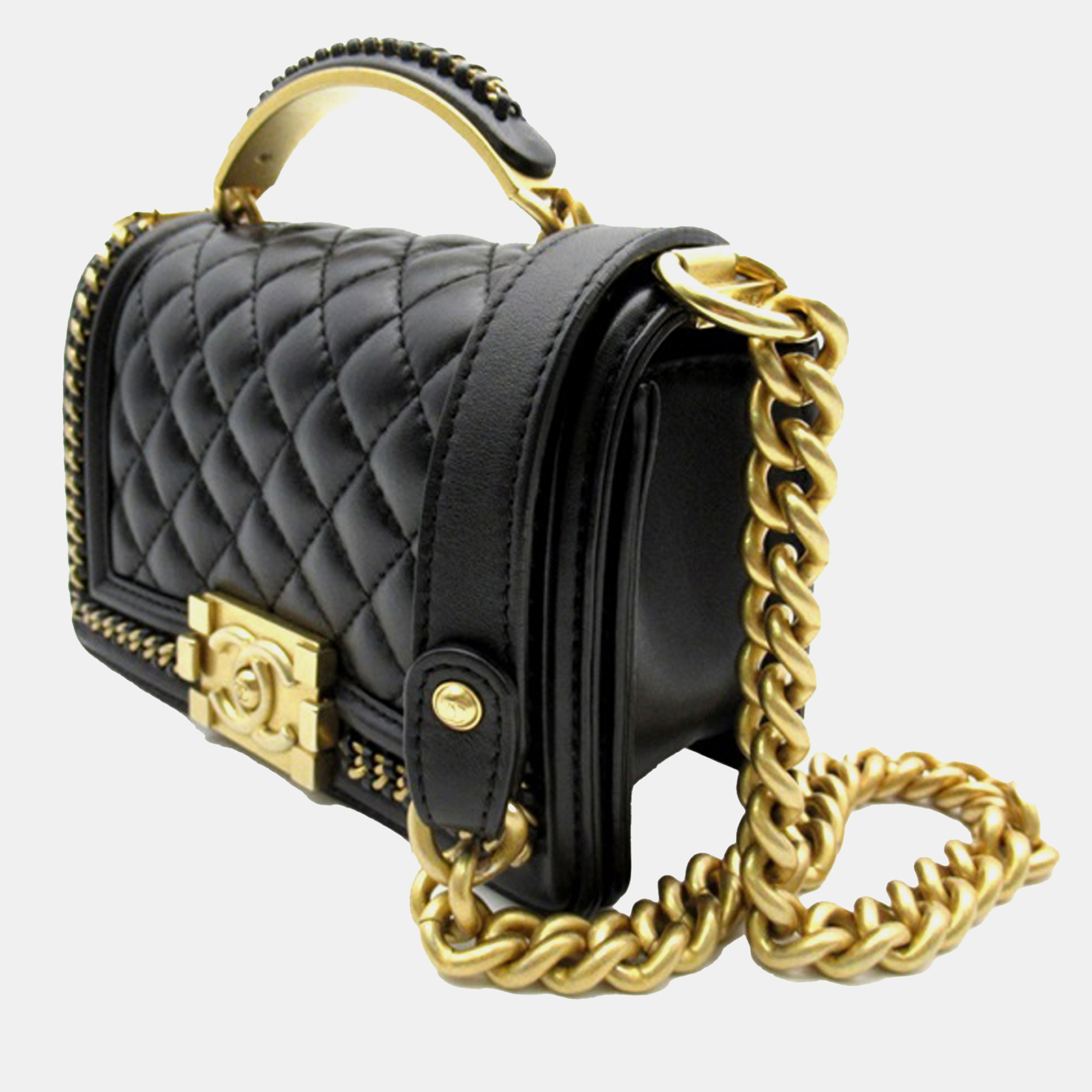 Chanel Black Lambskin Boy Small Top Handle Flap 