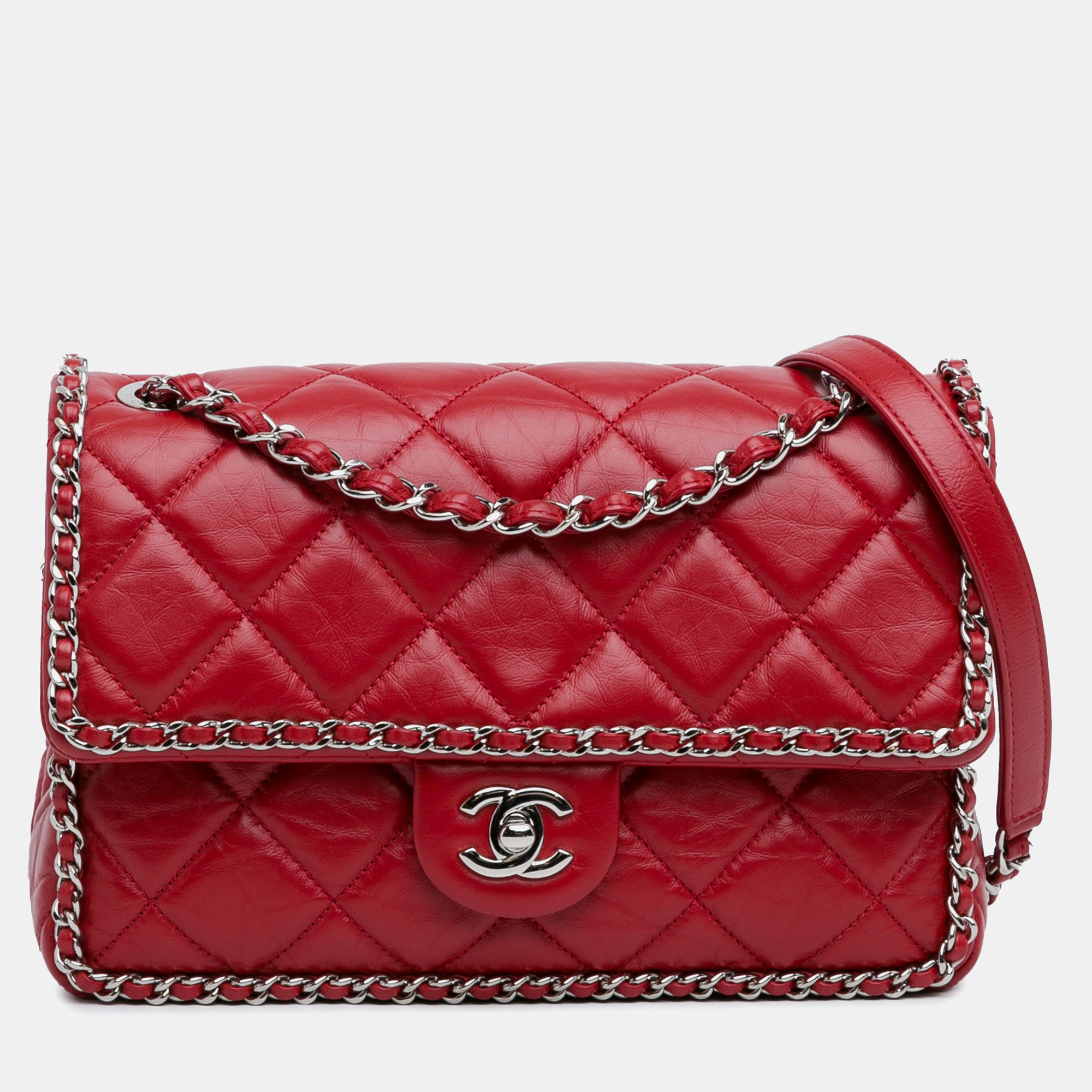 

Chanel Red Crumpled Chain All Over Flap