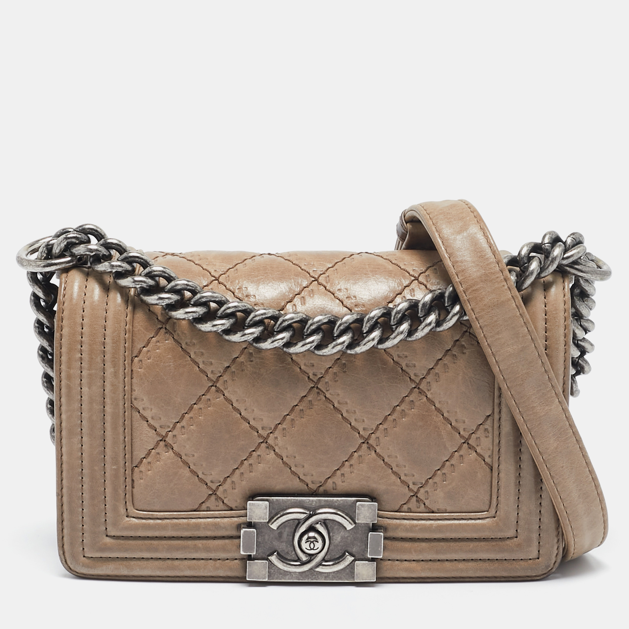 

Chanel Beige Double Stitch Quilted Leather Small Boy Flap Bag