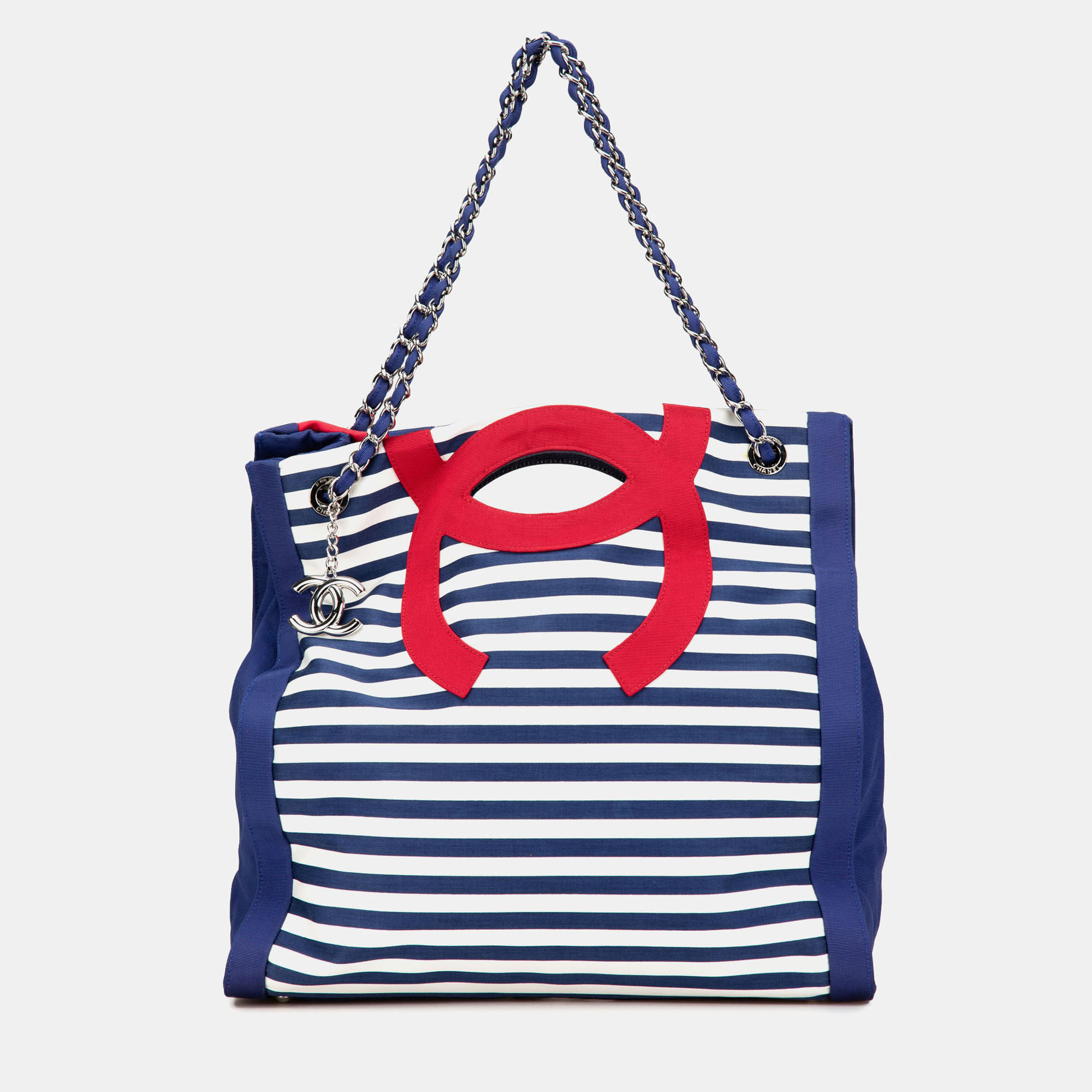 

Chanel Blue Red Canvas Paris Venice CC Mariniere Chain Tote Bag