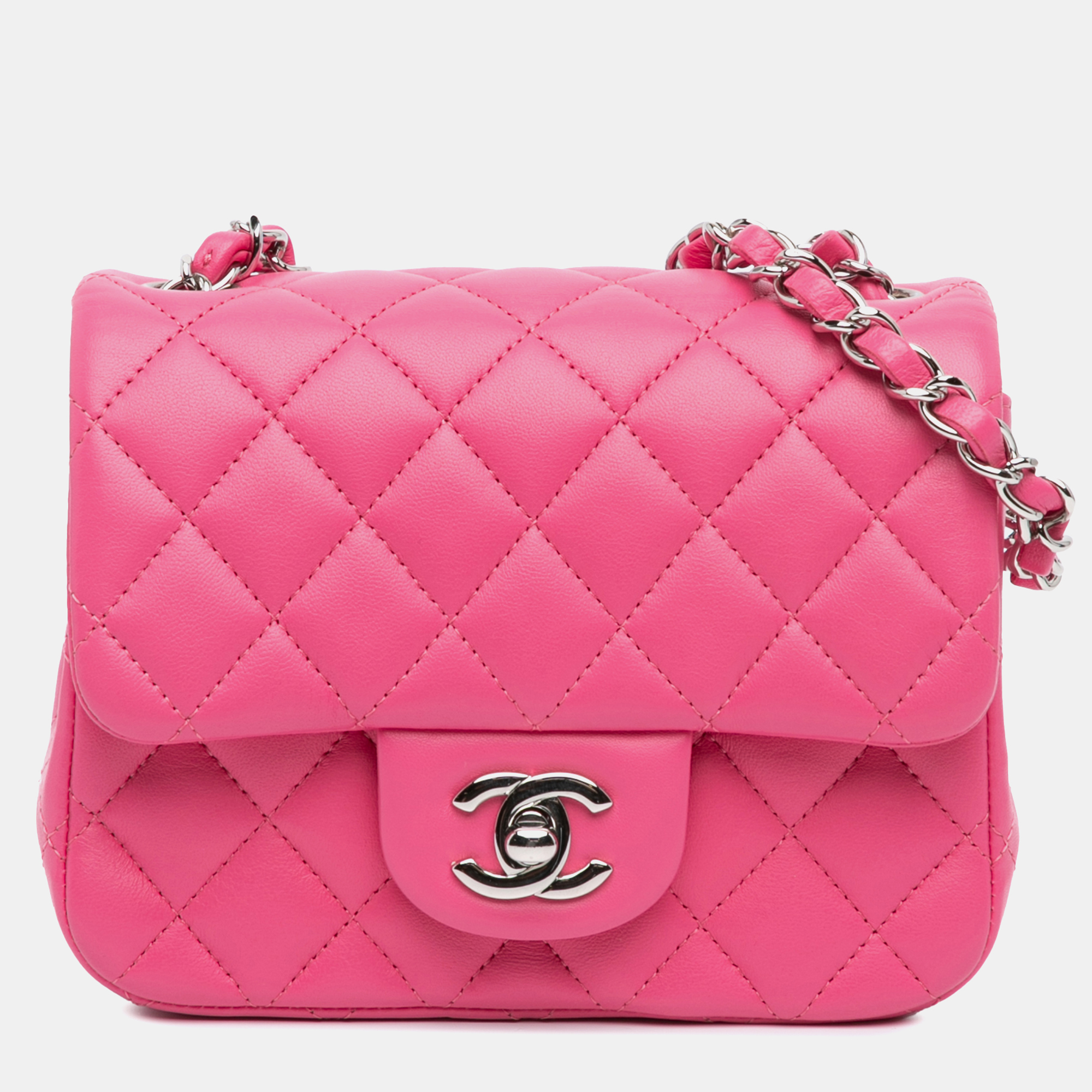 

Chanel Pink Mini Square Classic Lambskin Single Flap