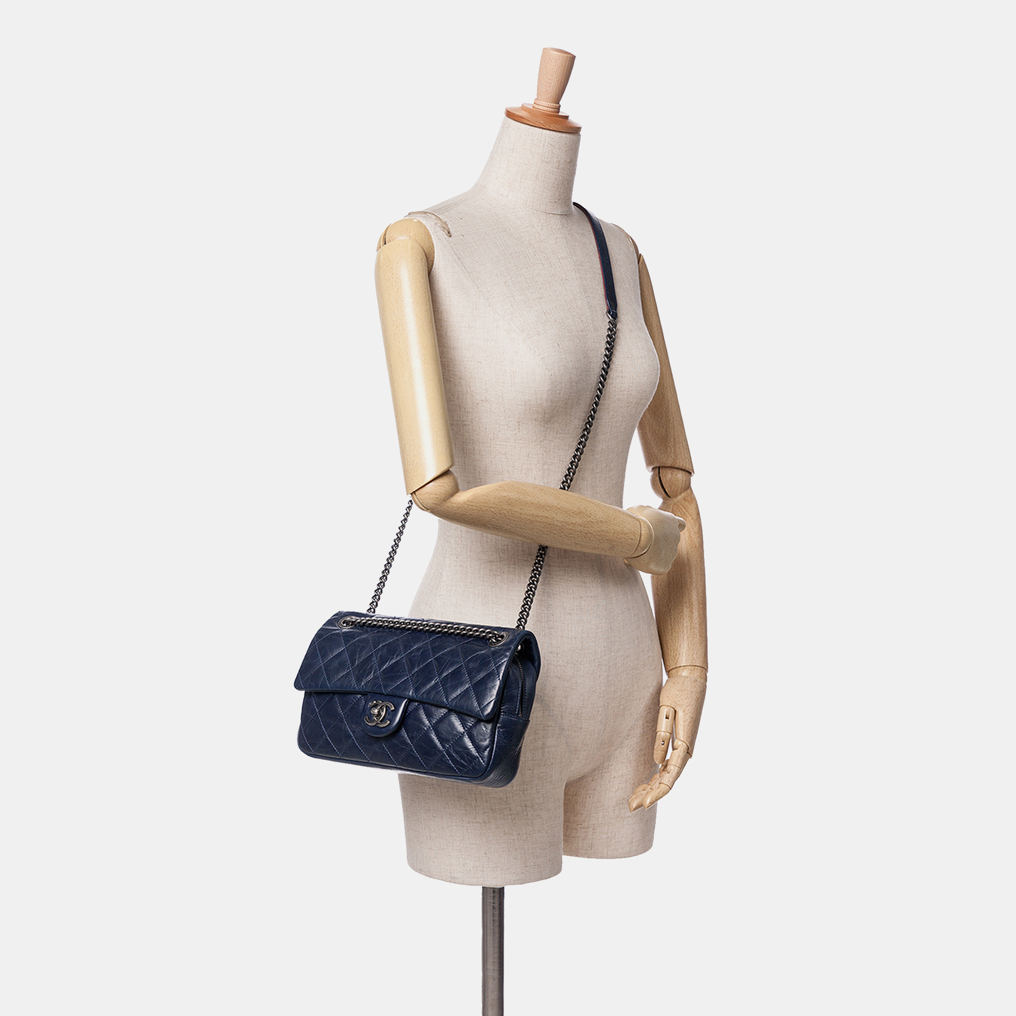 Chanel Blue Medium Aged Calfskin Duo Color Flap 