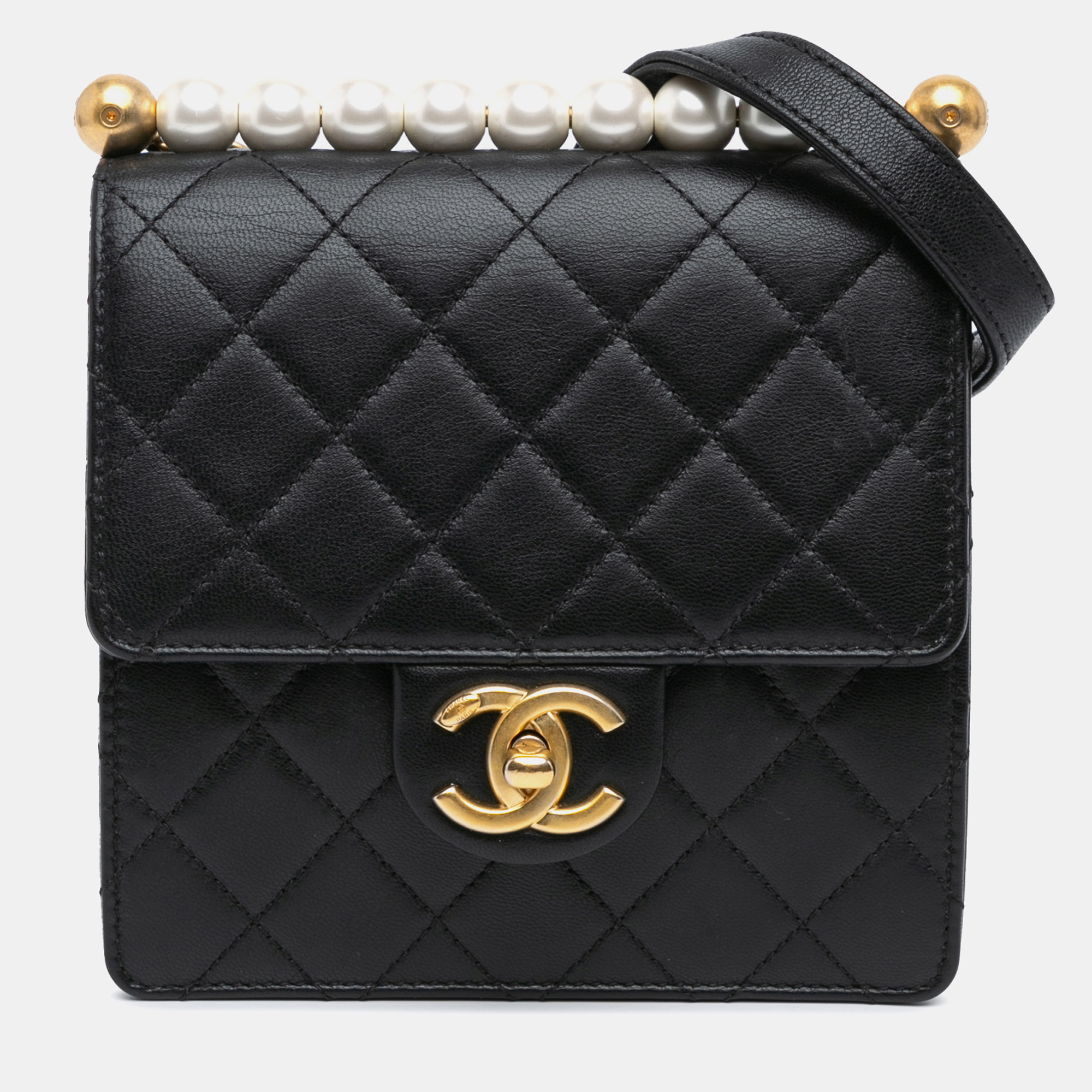 

Chanel Black Lambskin Small Chic Pearls Flap Bag