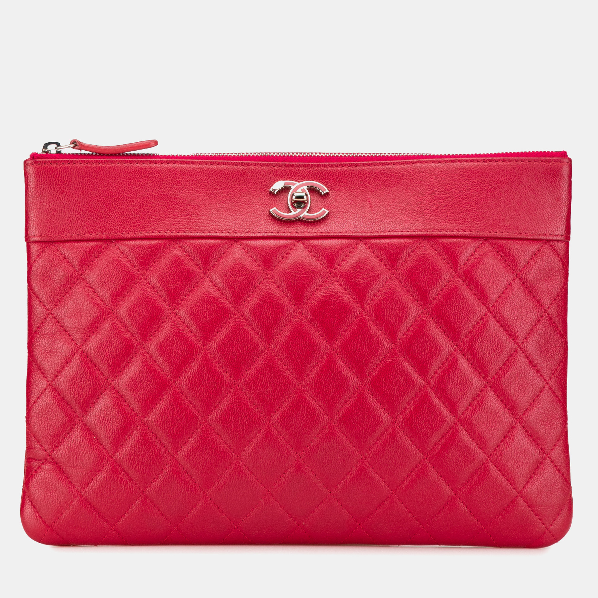 

Chanel Red Quilted Sheepskin Mademoiselle O Case Clutch