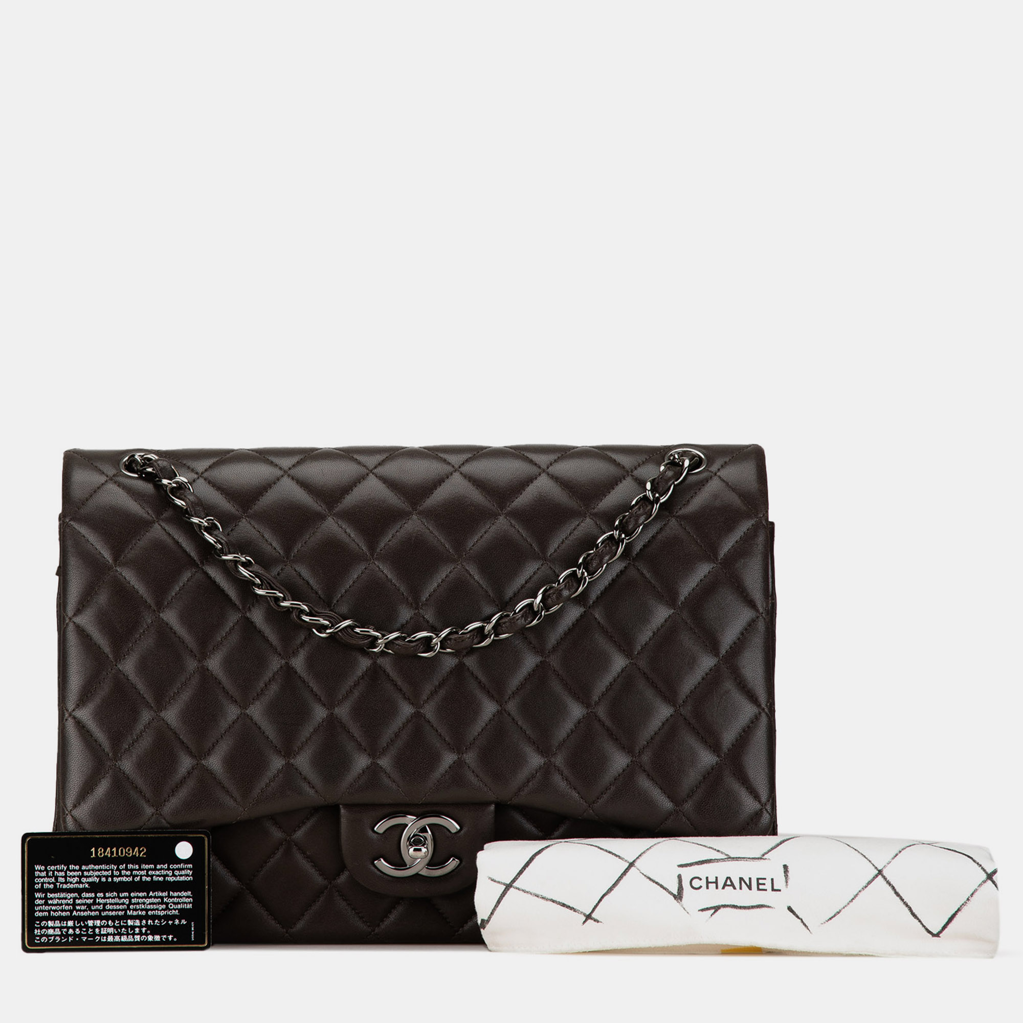 Chanel Black Lambskin Maxi Classic Double Flap Bag 