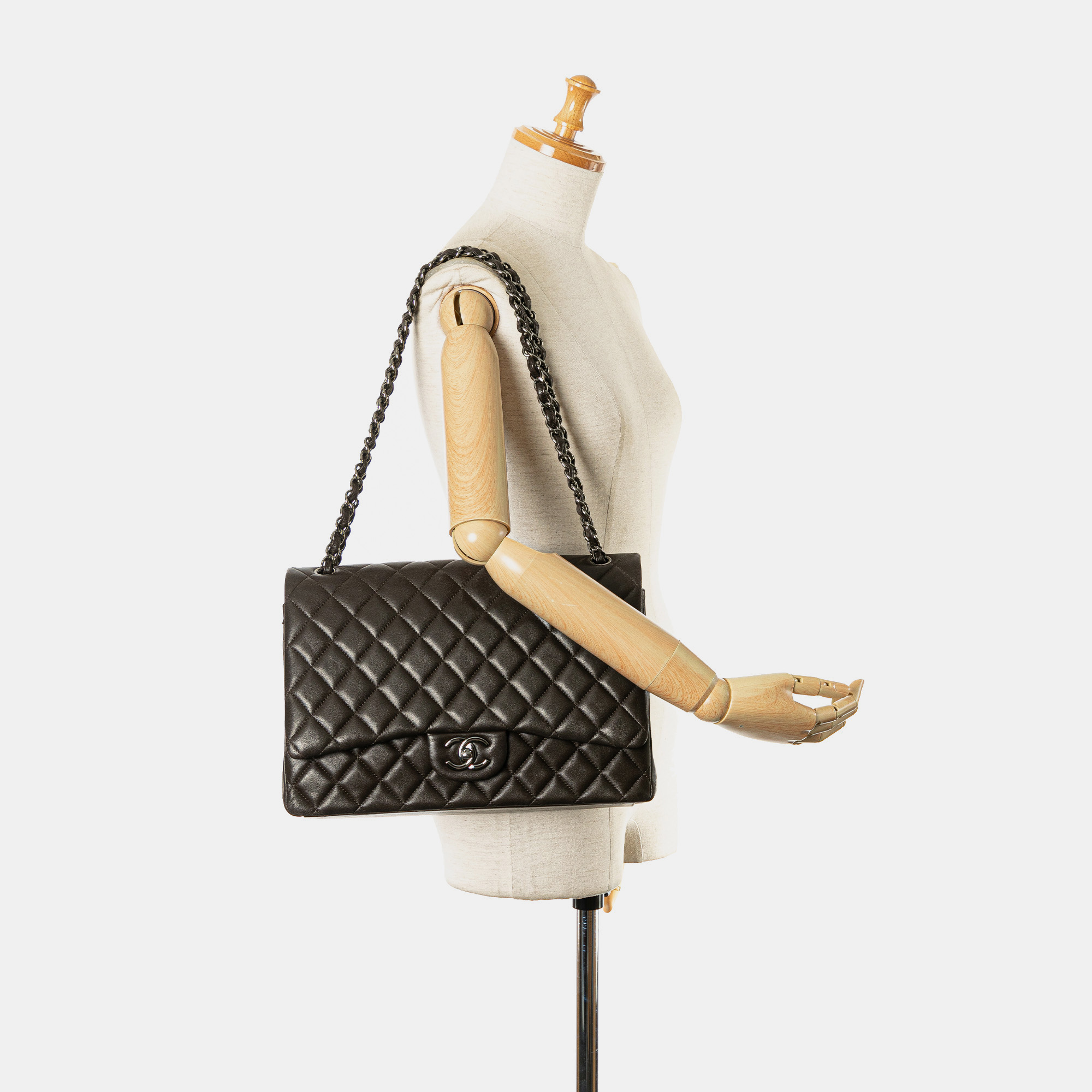 Chanel Black Lambskin Maxi Classic Double Flap Bag 