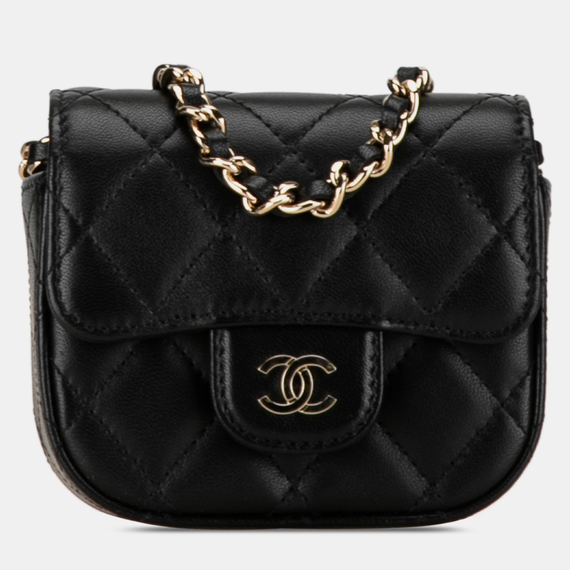 

Chanel Black CC Quilted Lambskin Flap Card Holder On Chain