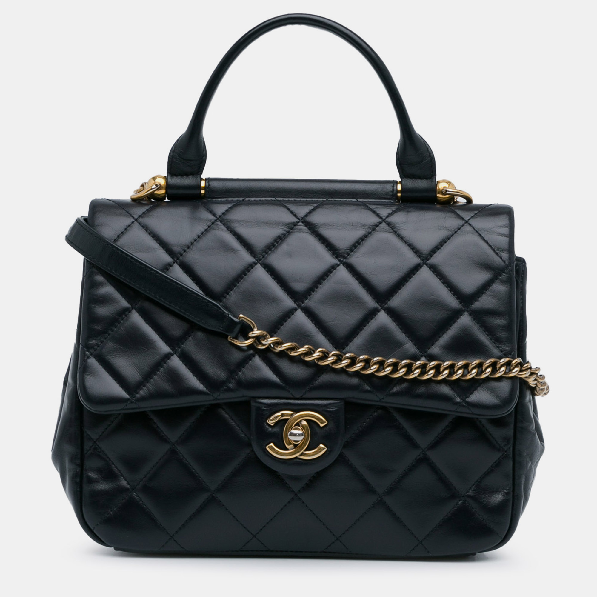

Chanel Blue Small Lambskin Gold Bar Top Handle Flap Bag