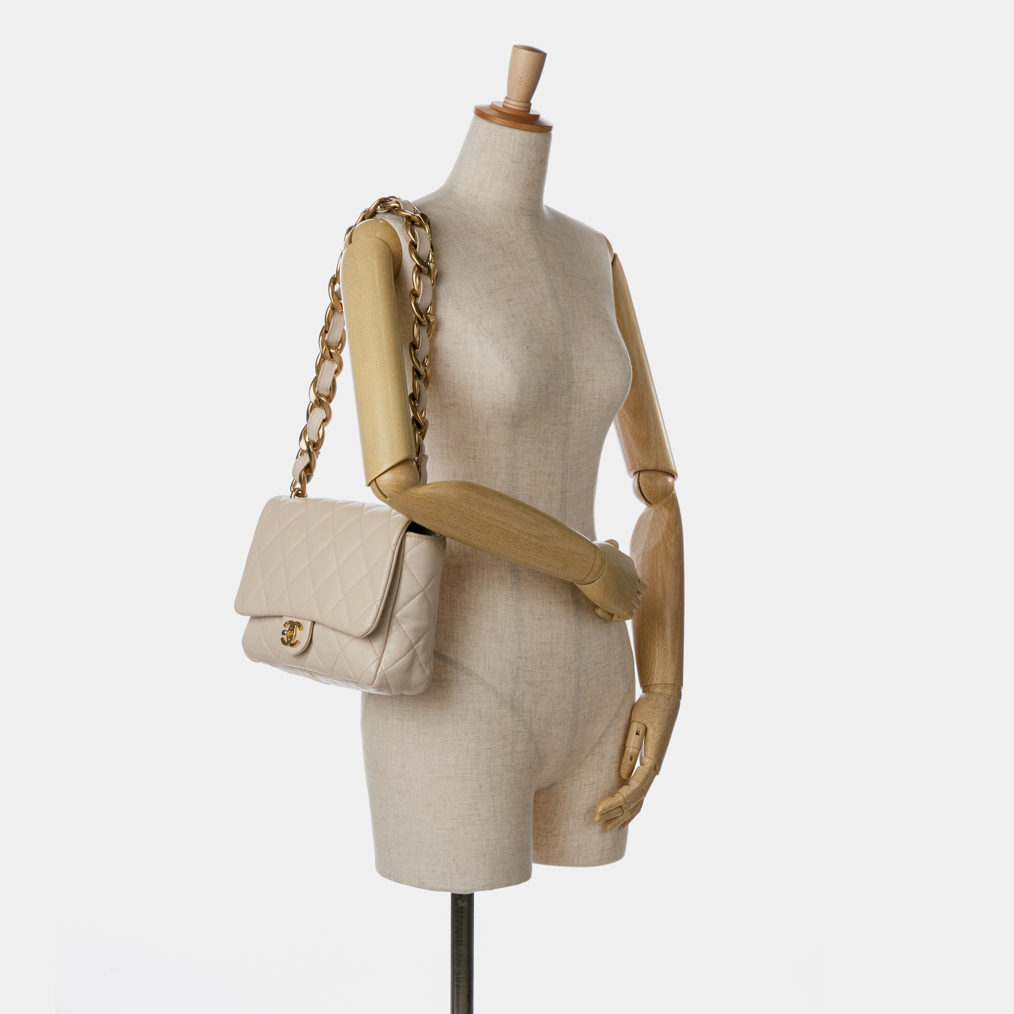Chanel Beige Lambskin Large Quilted Funky Town Flap Bag 