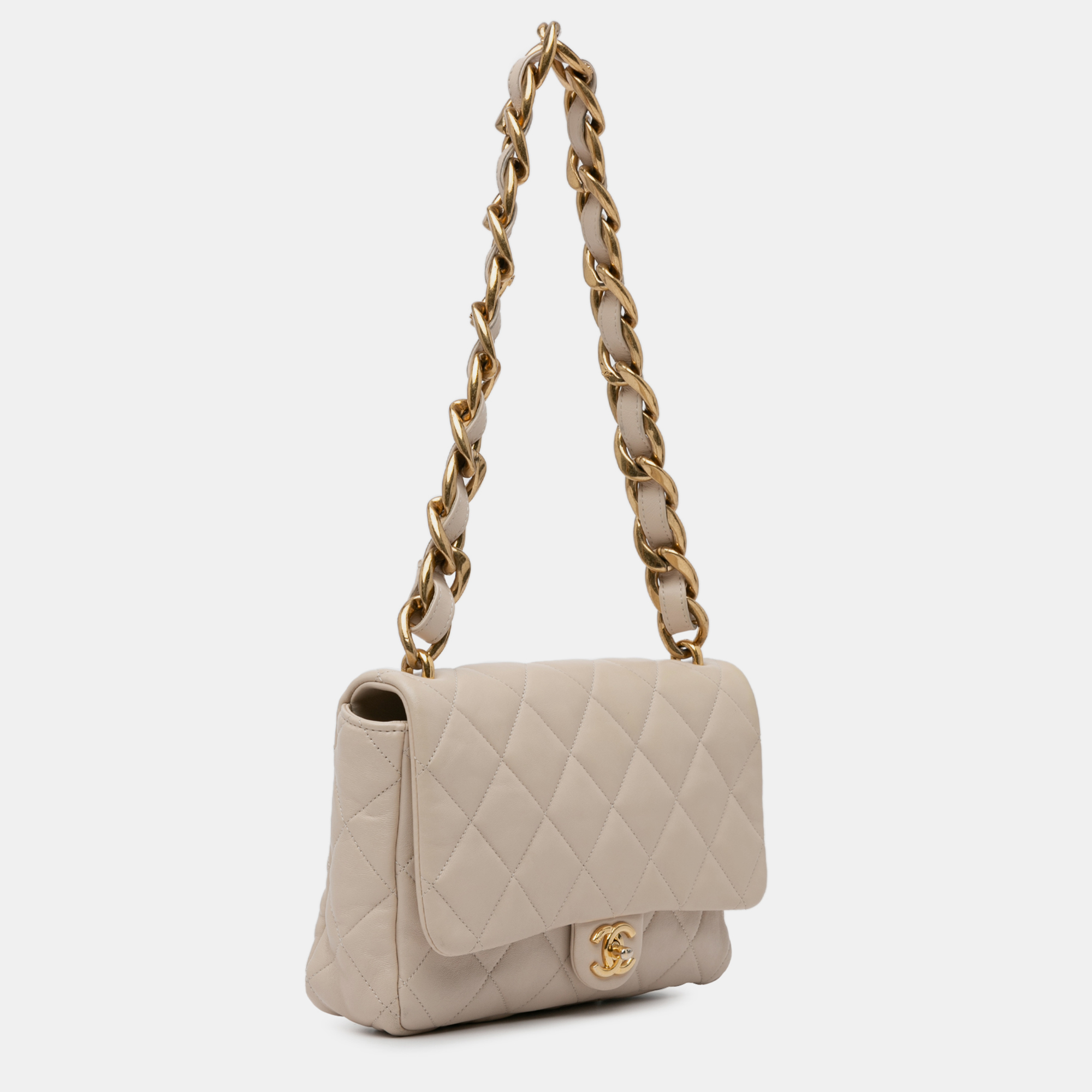 Chanel Beige Lambskin Large Quilted Funky Town Flap Bag 