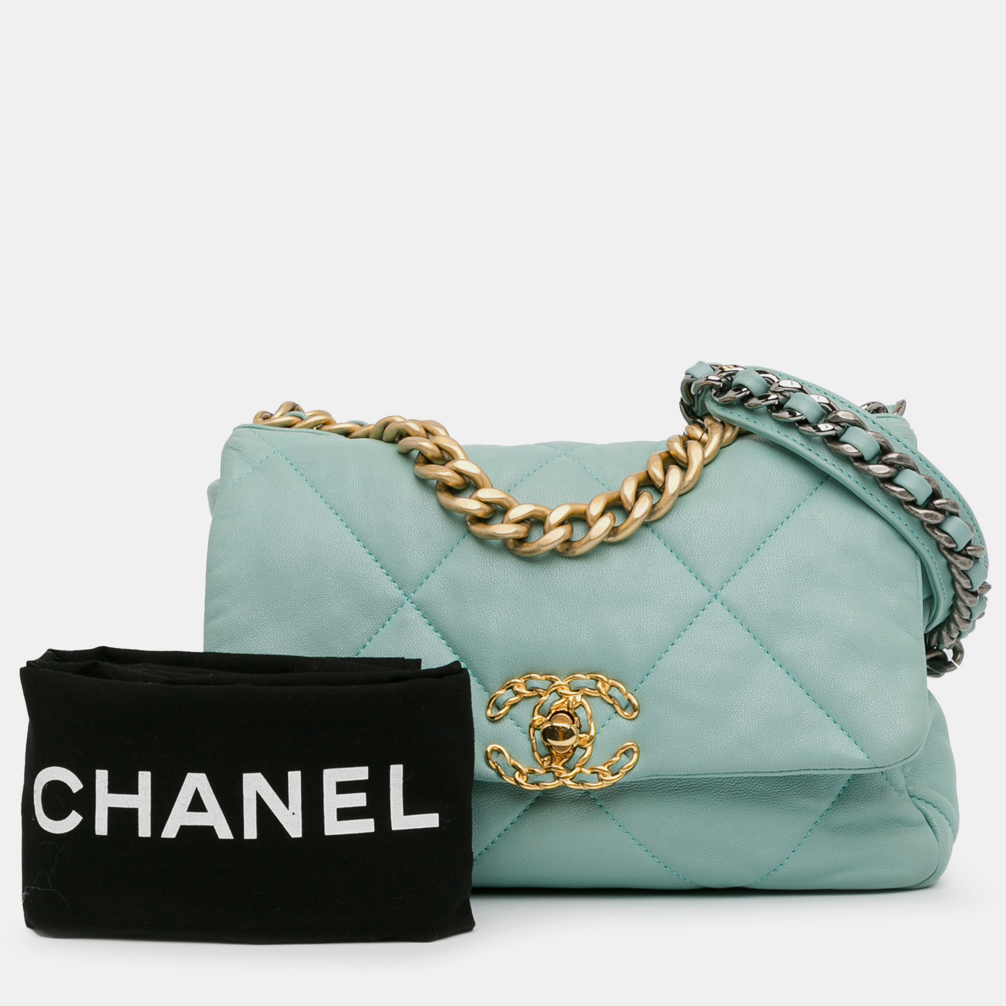 Chanel Blue Lambskin Medium 19 Flap Bag 