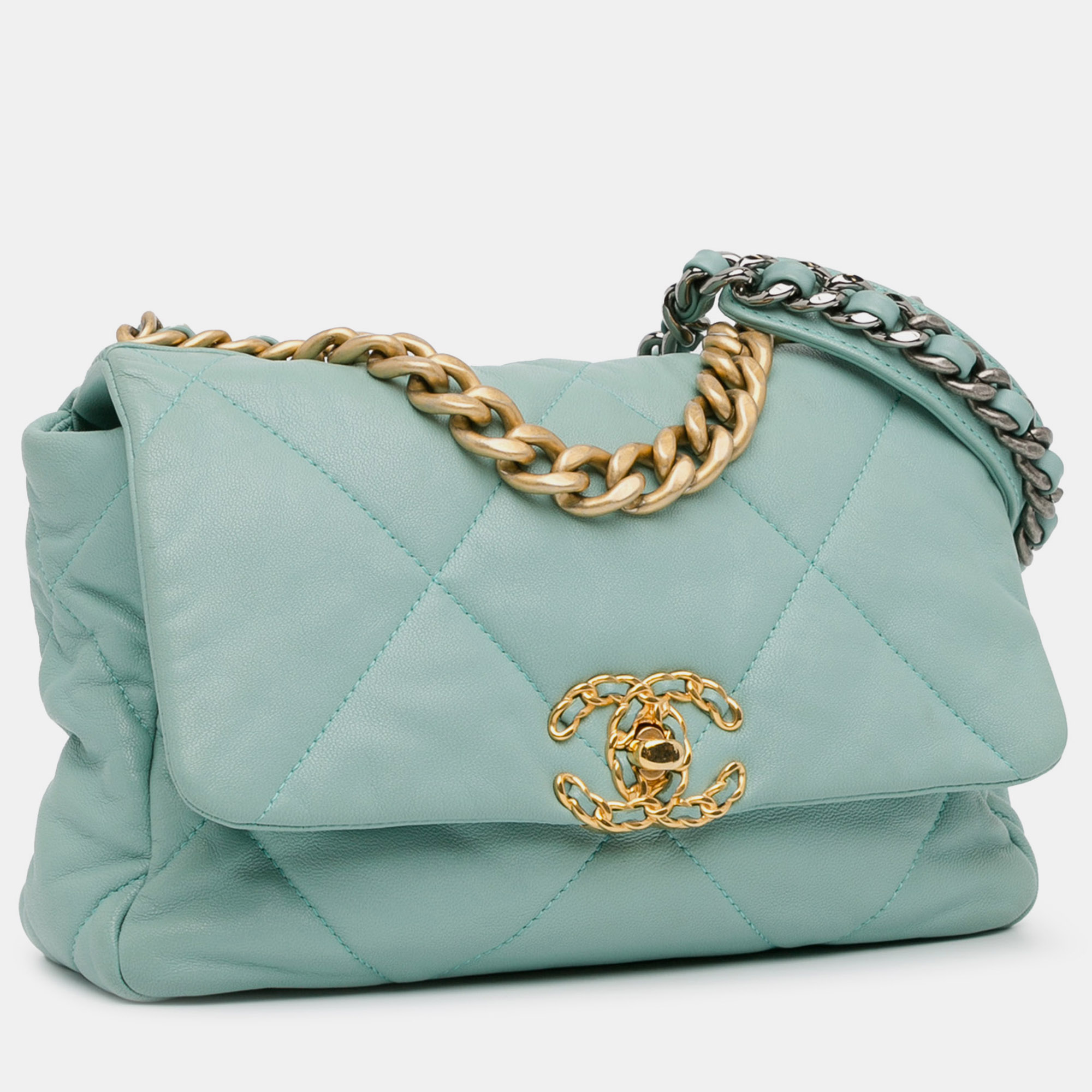 Chanel Blue Lambskin Medium 19 Flap Bag 