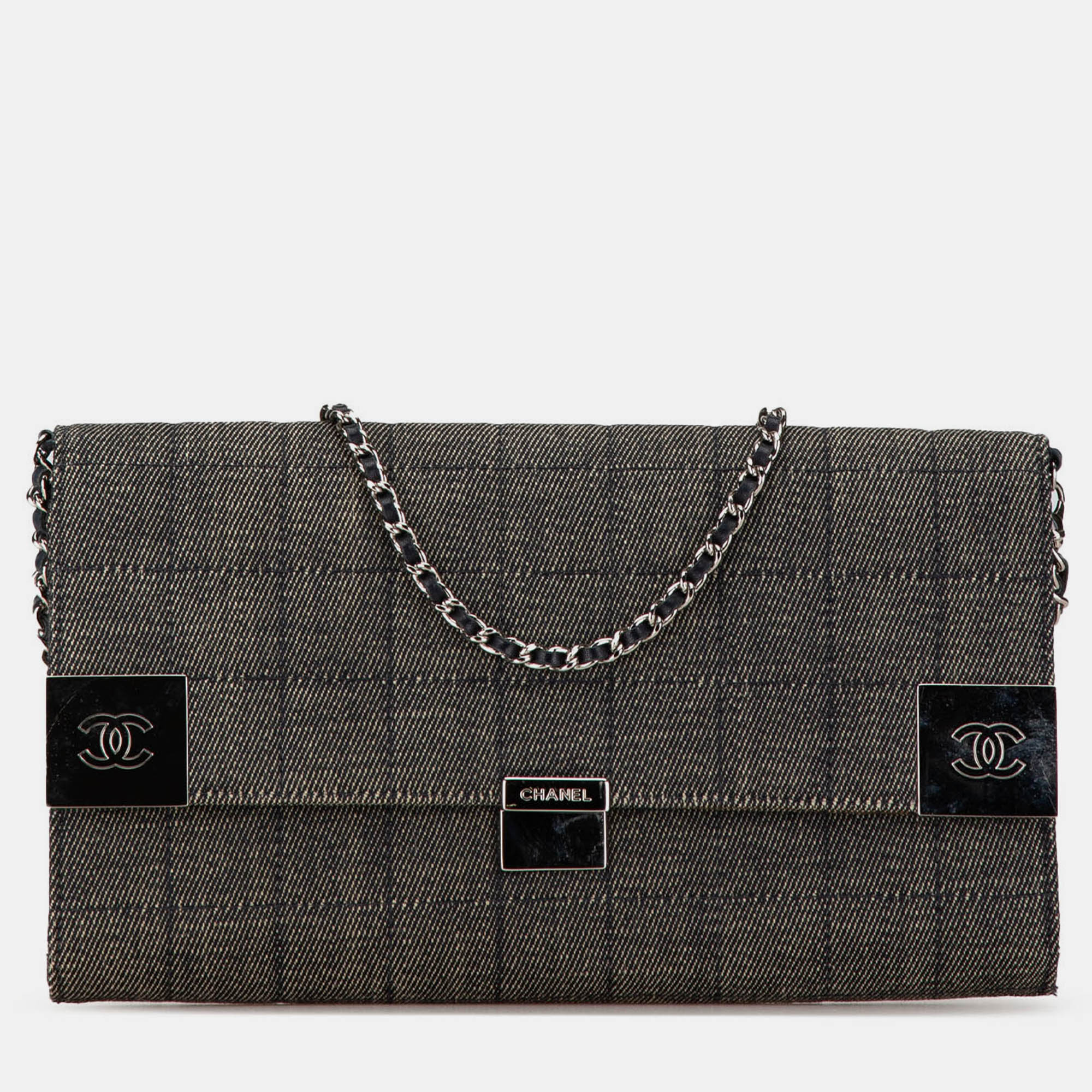 

Chanel Grey Denim Choco Bar Chain Flap Bag