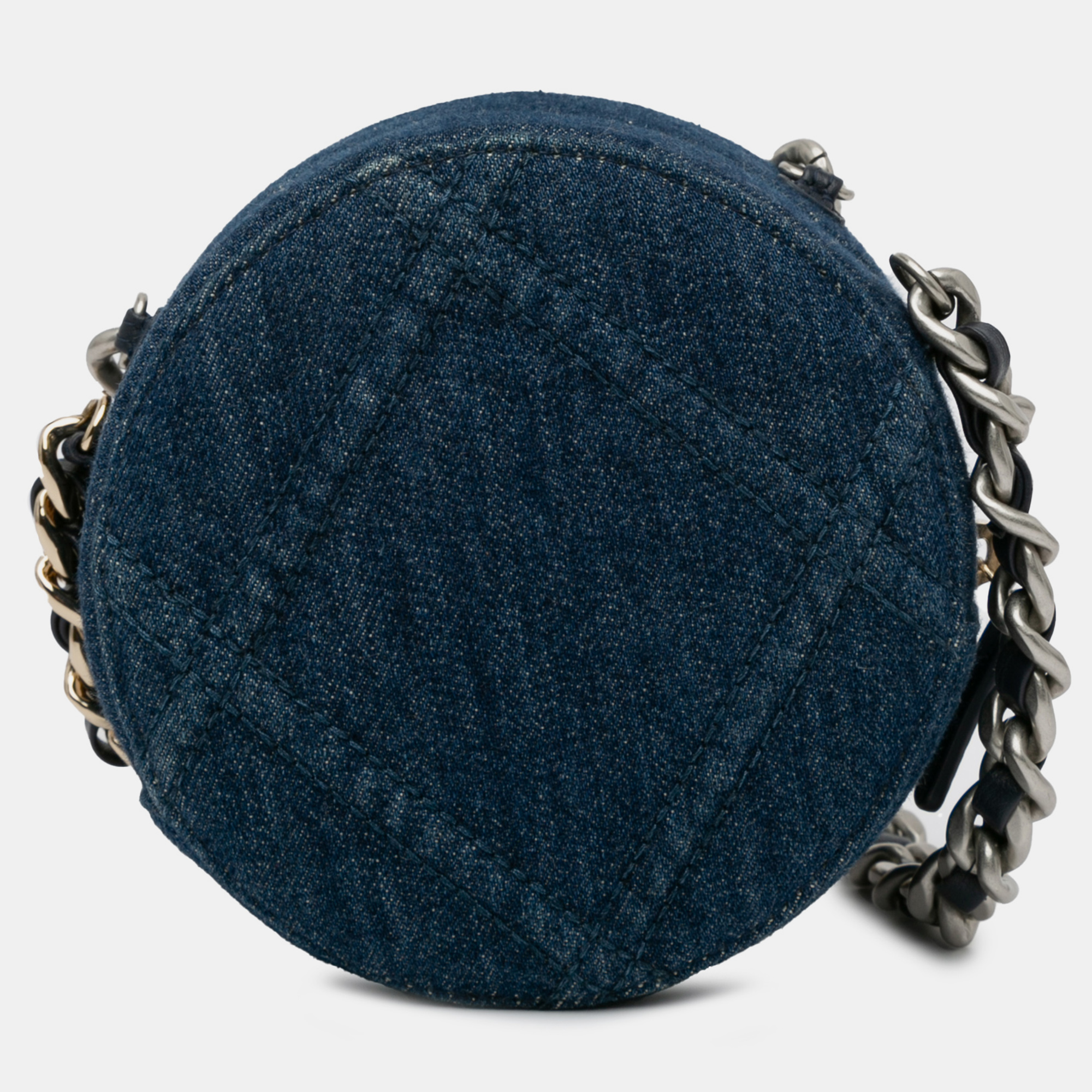 Chanel Navy Blue Denim 19 Round Clutch with Chain 