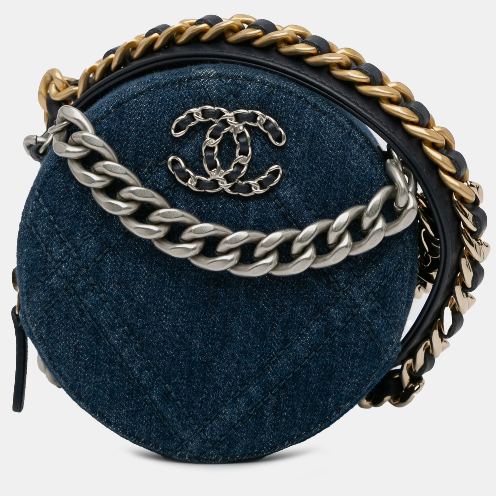 

Chanel Navy Blue Denim 19 Round Clutch on Chain