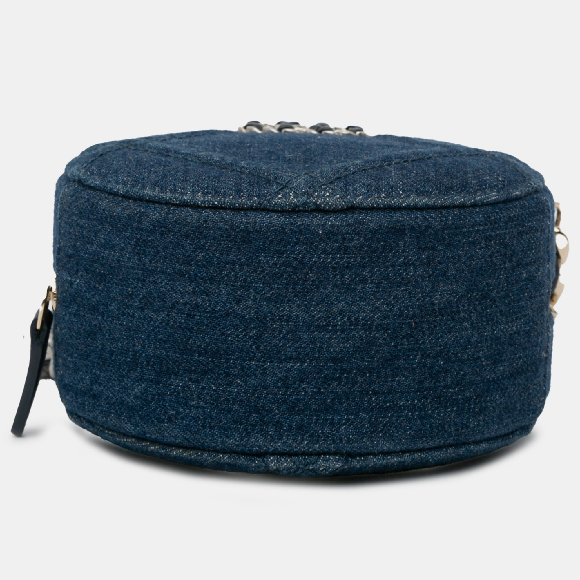 Chanel Navy Blue Denim 19 Round Clutch with Chain 