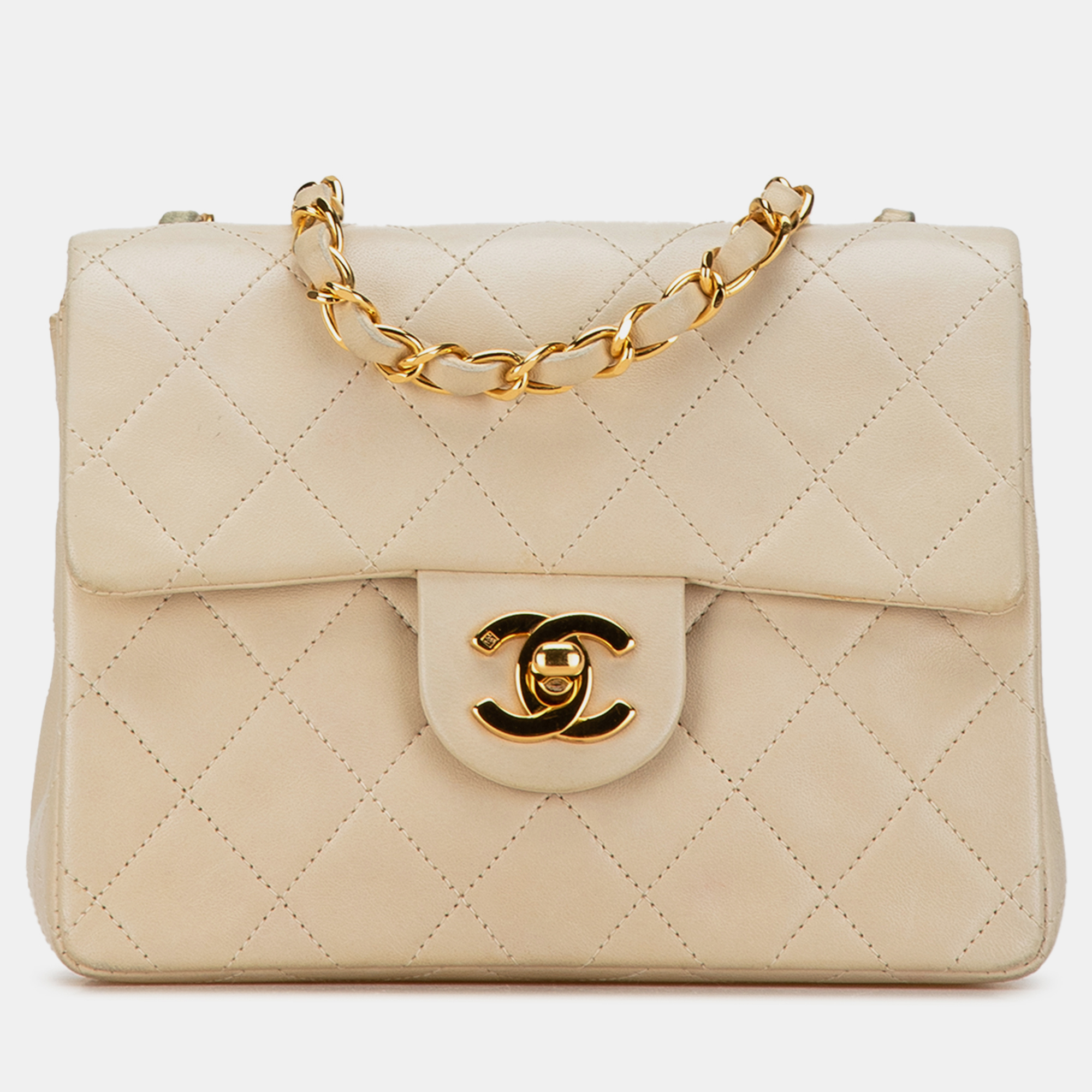 

Chanel Cream Lambskin Mini Square Classic Single Flap Bag