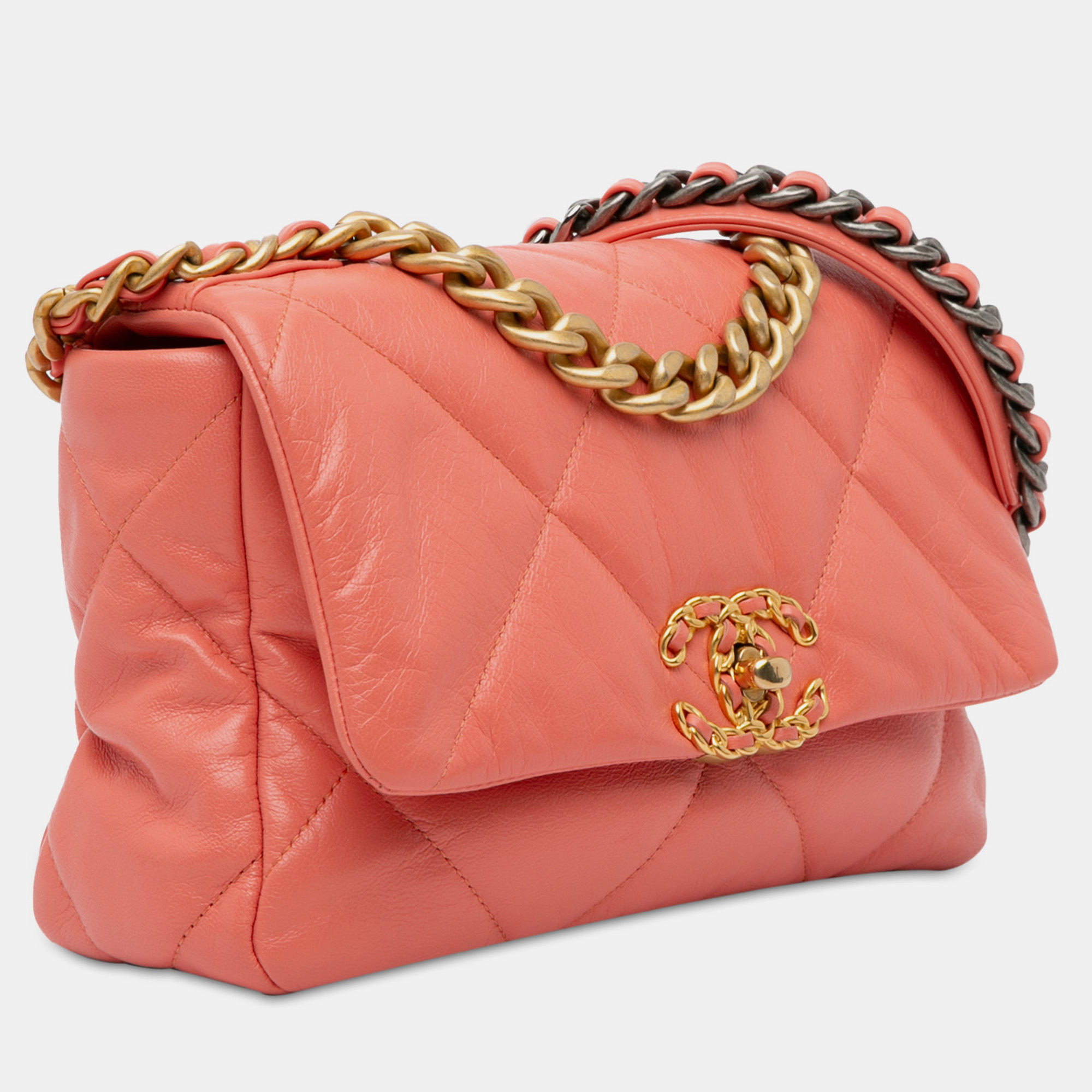 Chanel Pink Lambskin Medium 19 Flap Bag 