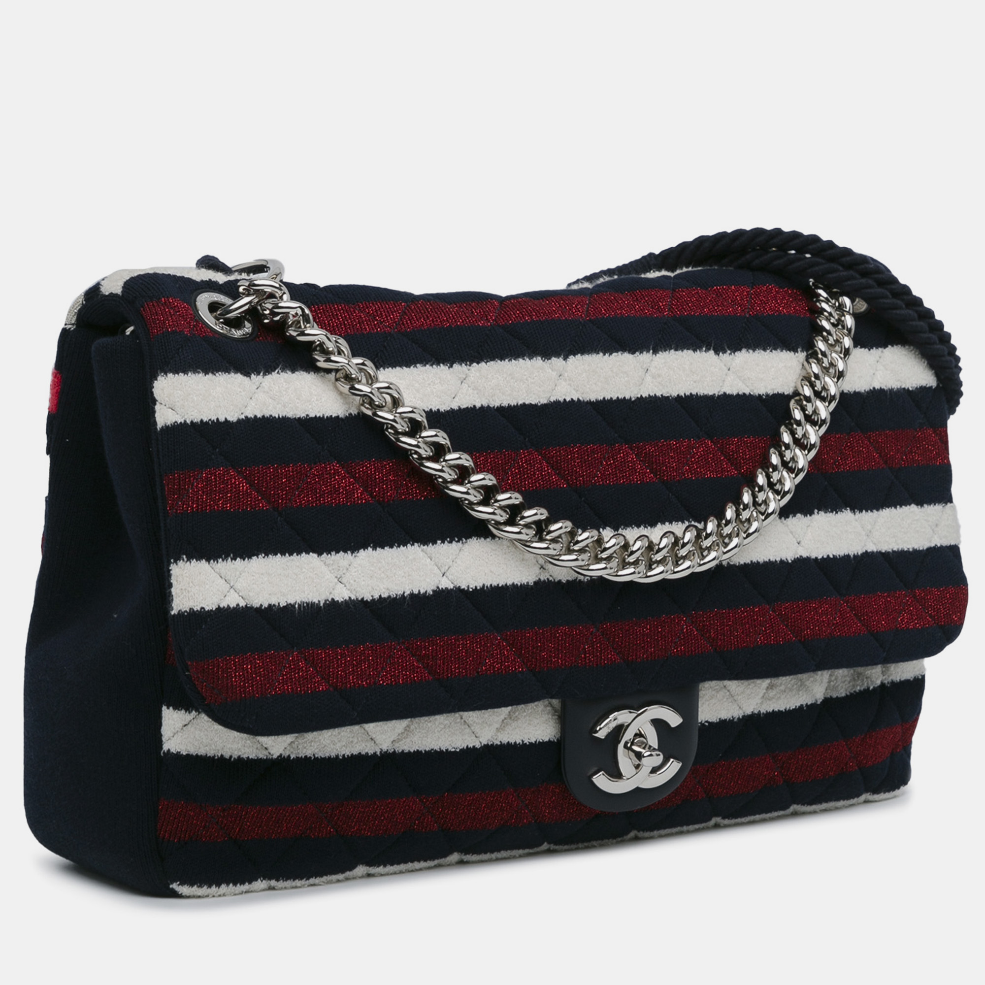 Chanel Maxi Jersey Multicolor Stripe Rope Flap Bag 