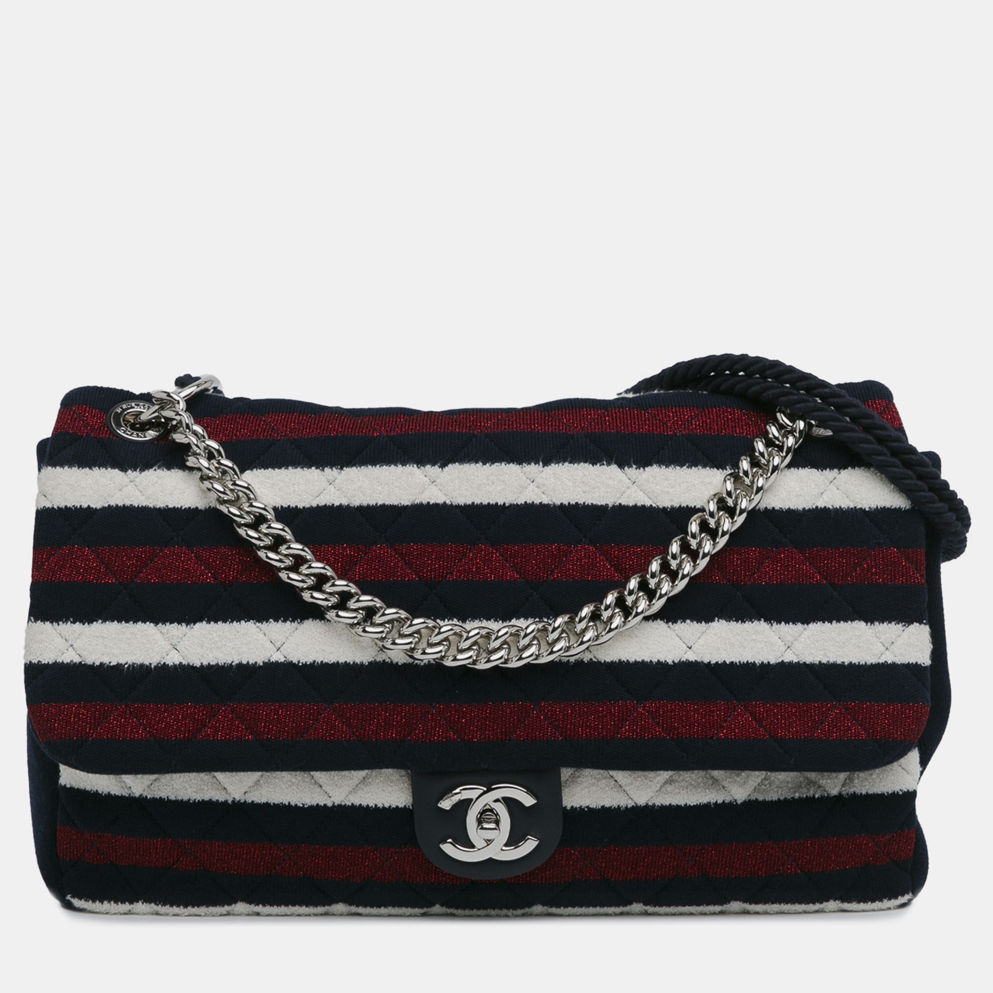 

Chanel Maxi Jersey Multicolor Stripe Rope Flap Bag