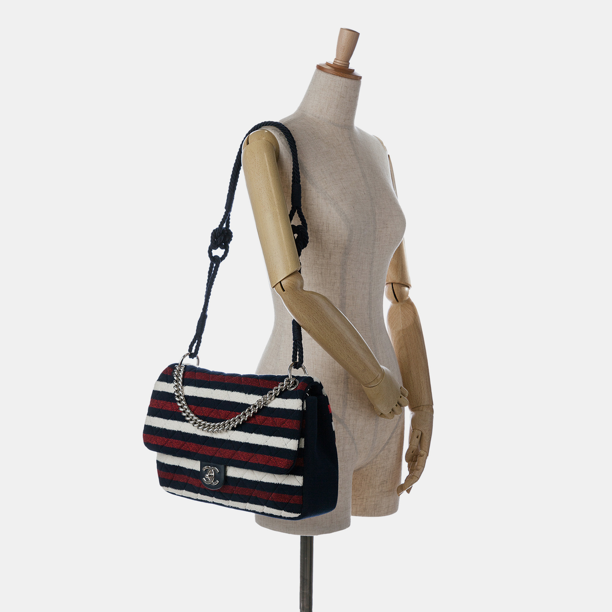 Chanel Maxi Jersey Multicolor Stripe Rope Flap Bag 