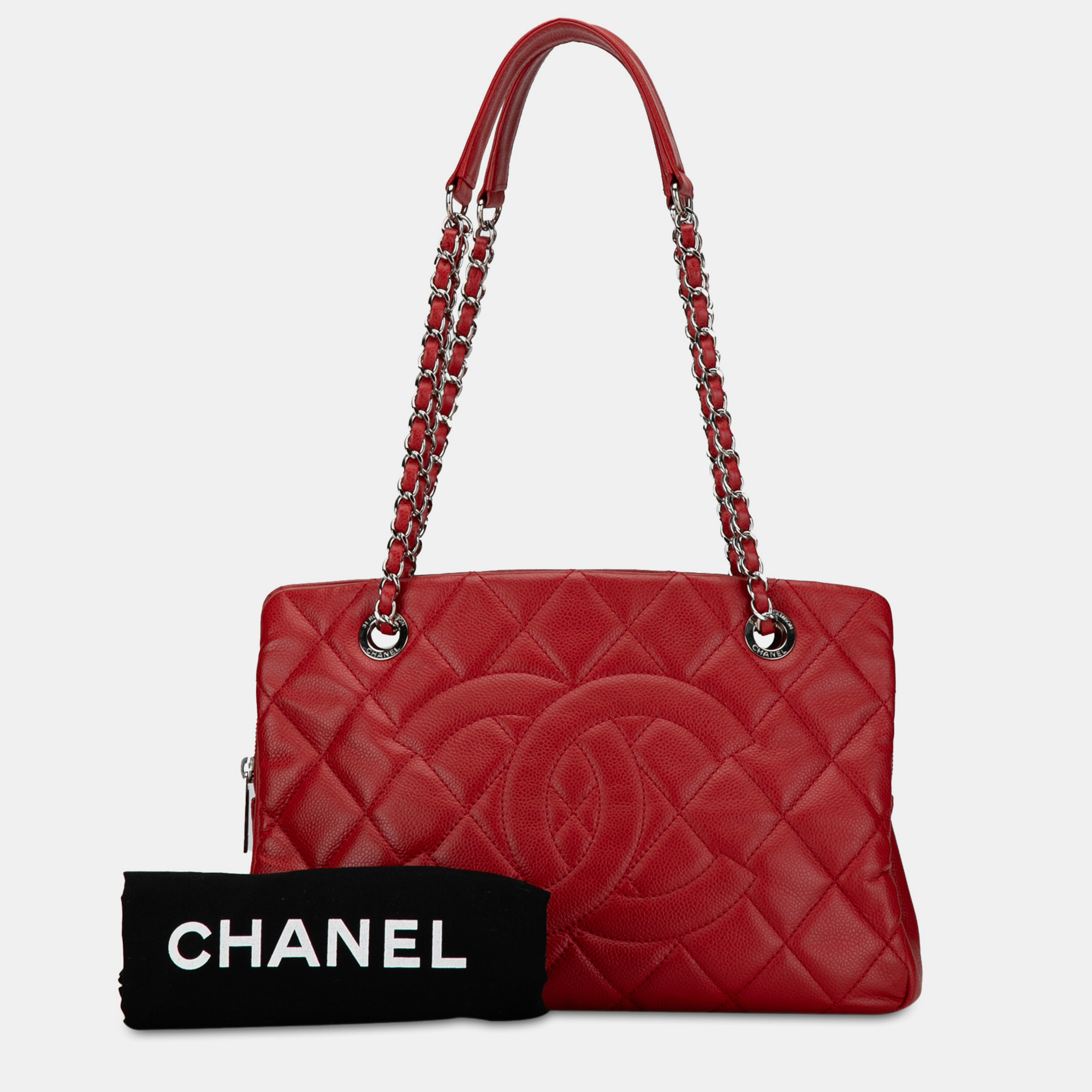 Chanel Red CC Petite Caviar Soft Tote Bag 
