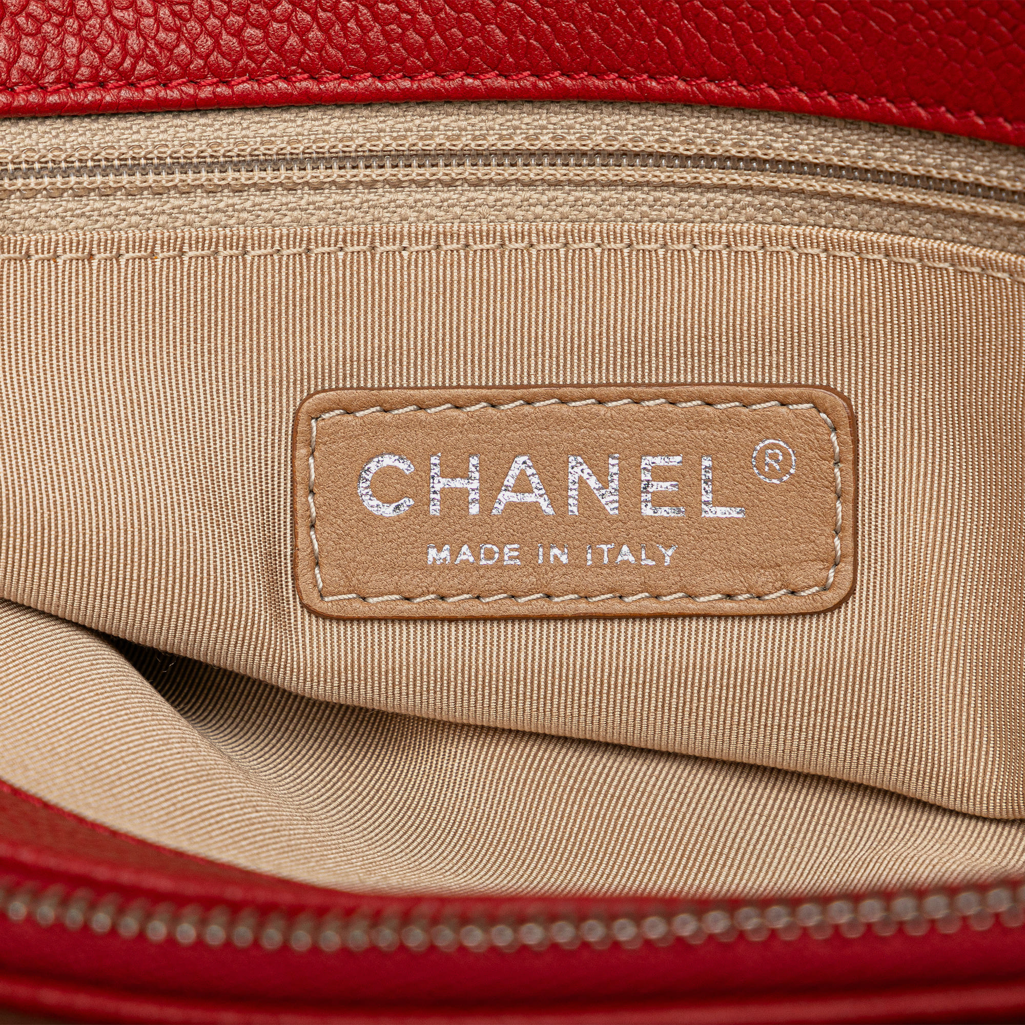 Chanel Red CC Petite Caviar Soft Tote Bag 