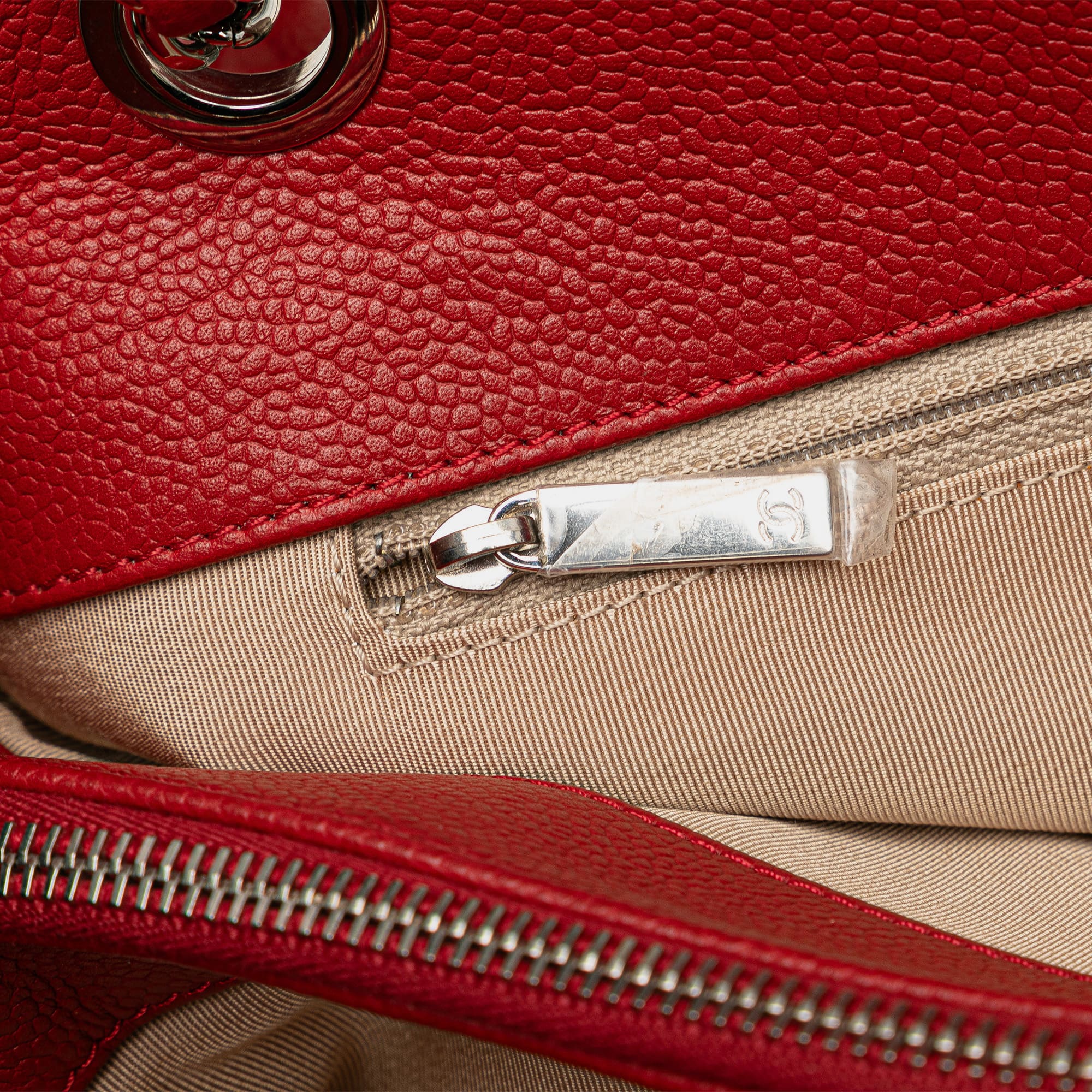 Chanel Red CC Petite Caviar Soft Tote Bag 