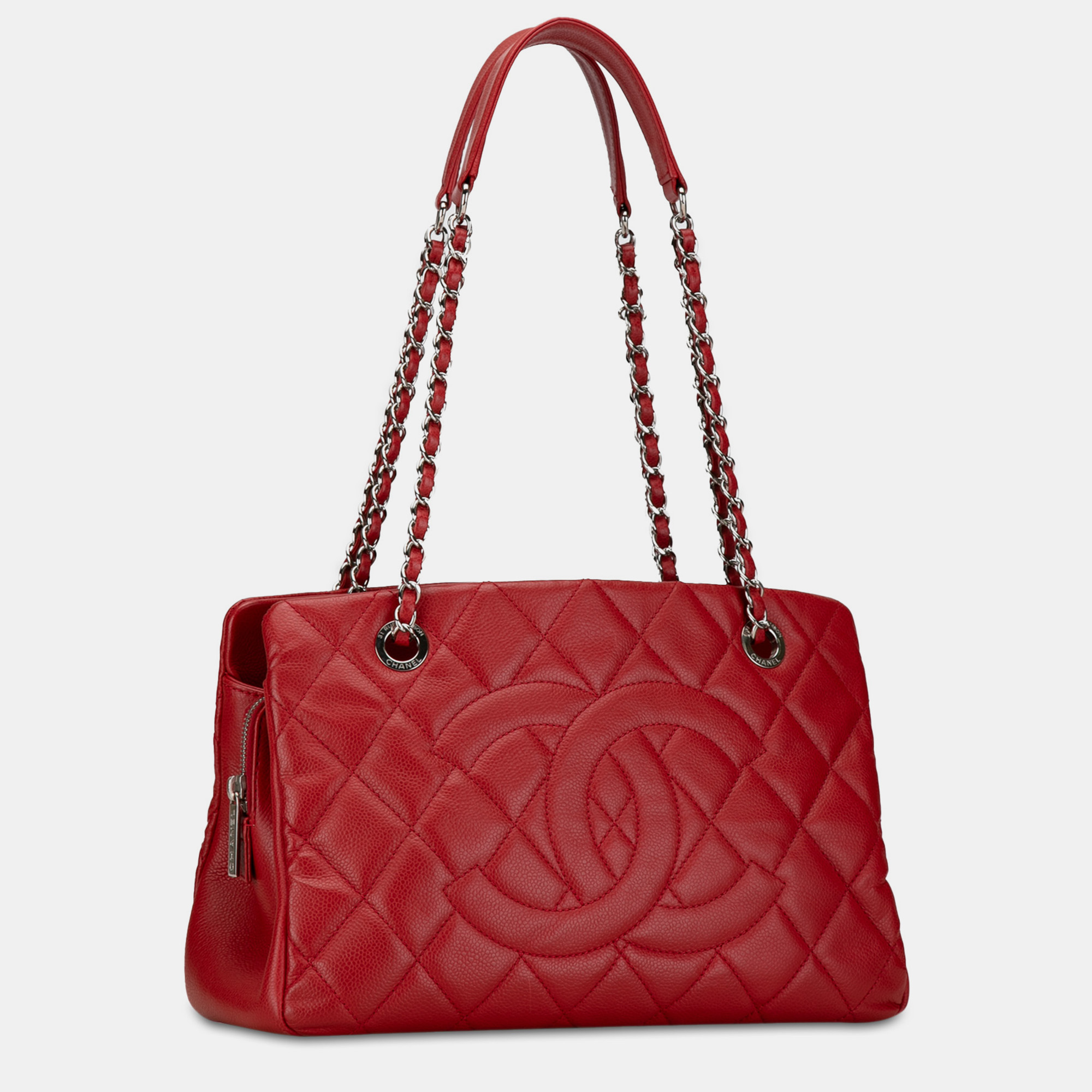 Chanel Red CC Petite Caviar Soft Tote Bag 