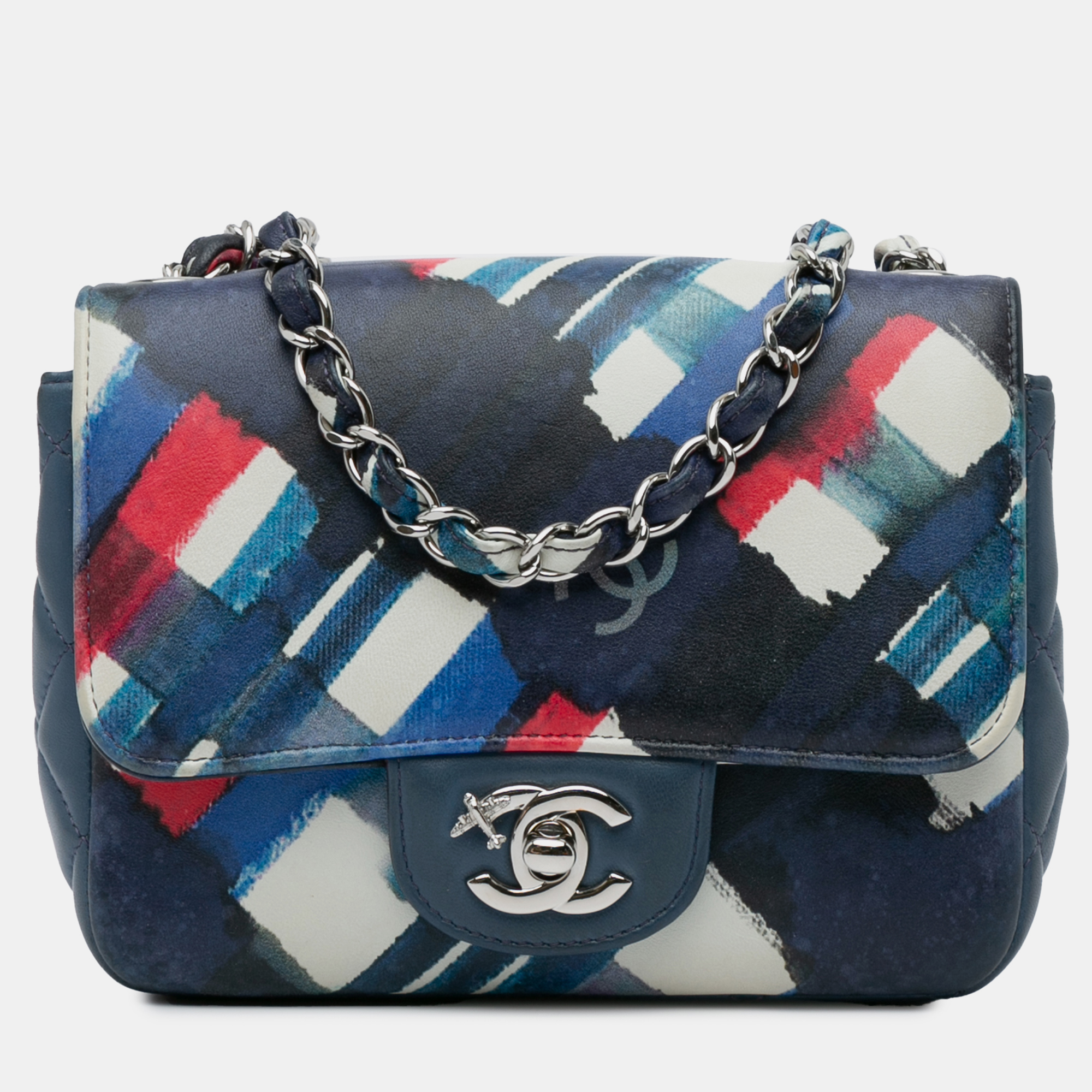 

Chanel Blue Lambskin Mini Square Classic Printed Airlines Flap Bag