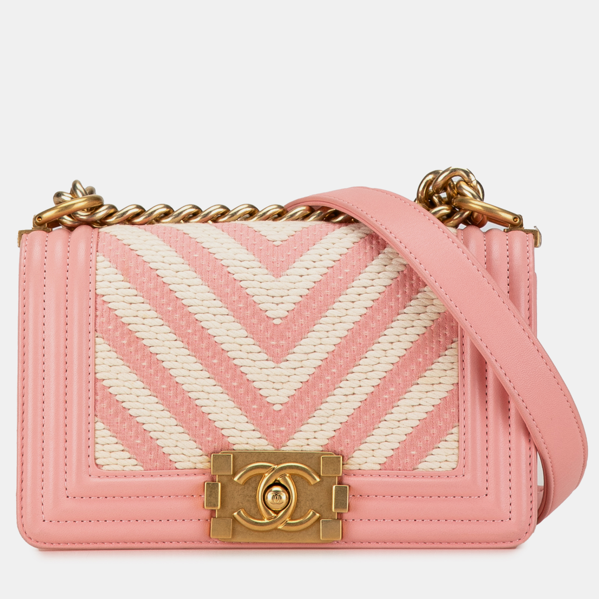 

Chanel Pink Small Braided Chevron Boy Flap Bag