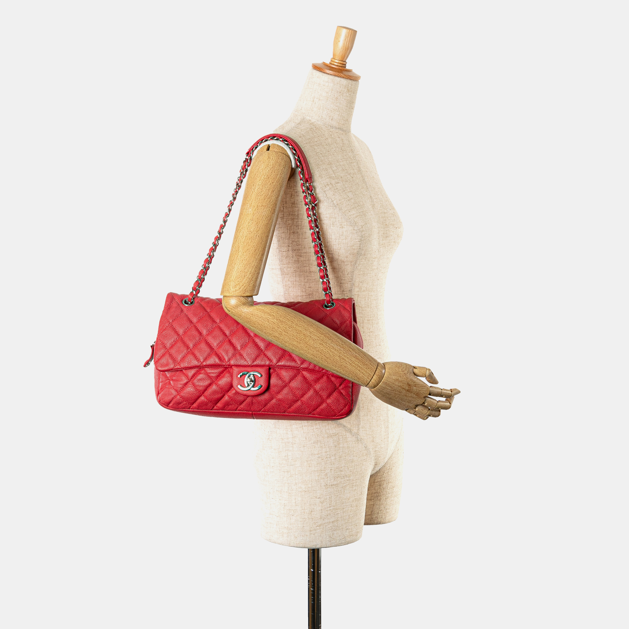 Chanel Red Jumbo Caviar Easy Flap Bag 