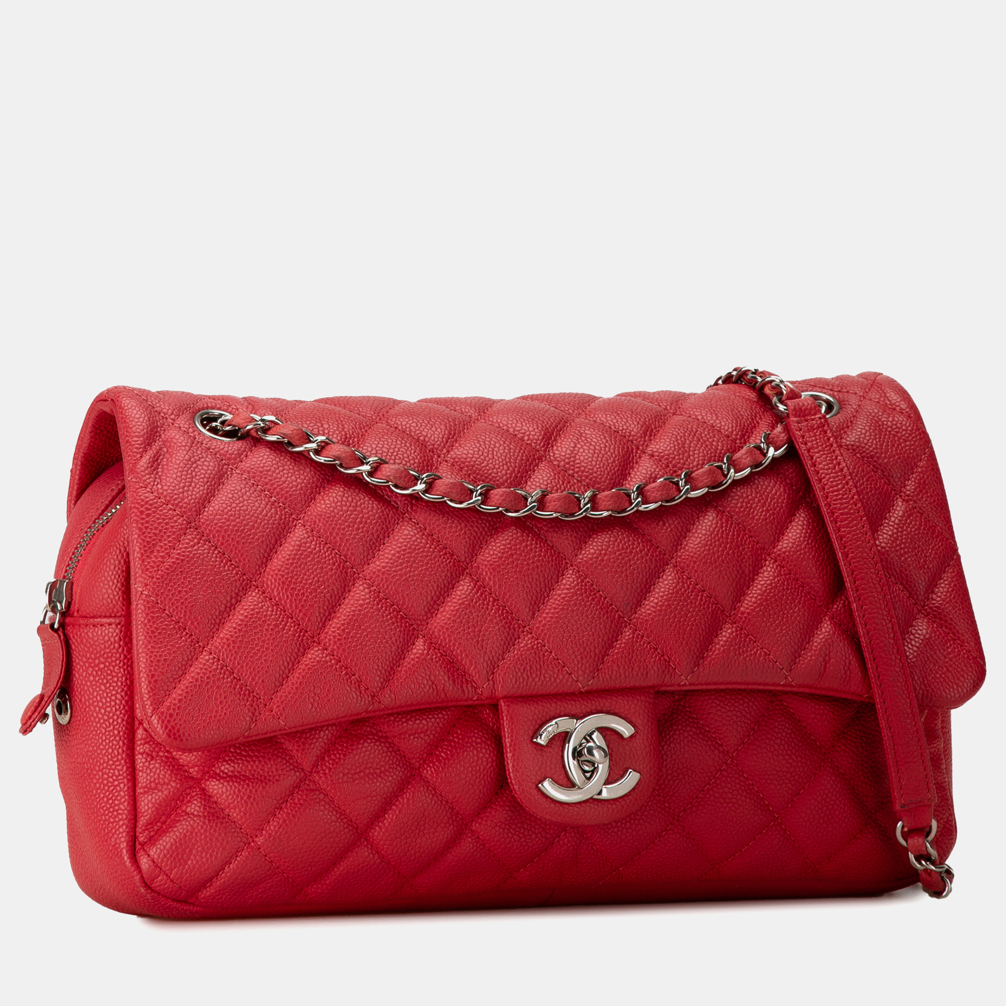 Chanel Red Jumbo Caviar Easy Flap Bag 