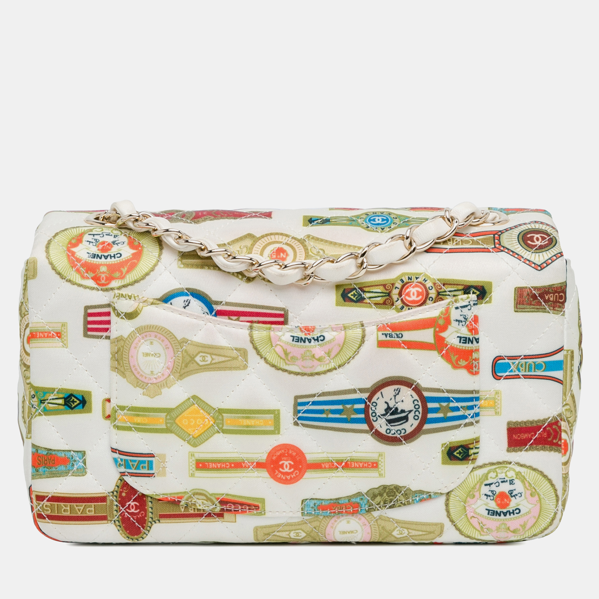 Chanel Multicolor Satin Mini Rectangular Classic Printed Cuba Single Flap 