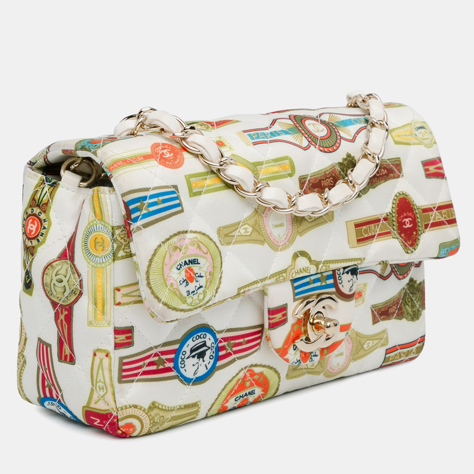 Chanel Multicolor Satin Mini Rectangular Classic Printed Cuba Single Flap 