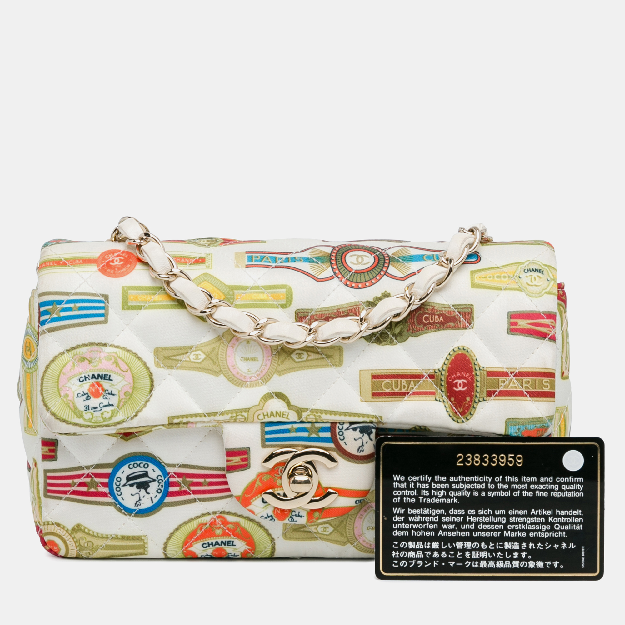 Chanel Multicolor Satin Mini Rectangular Classic Printed Cuba Single Flap 
