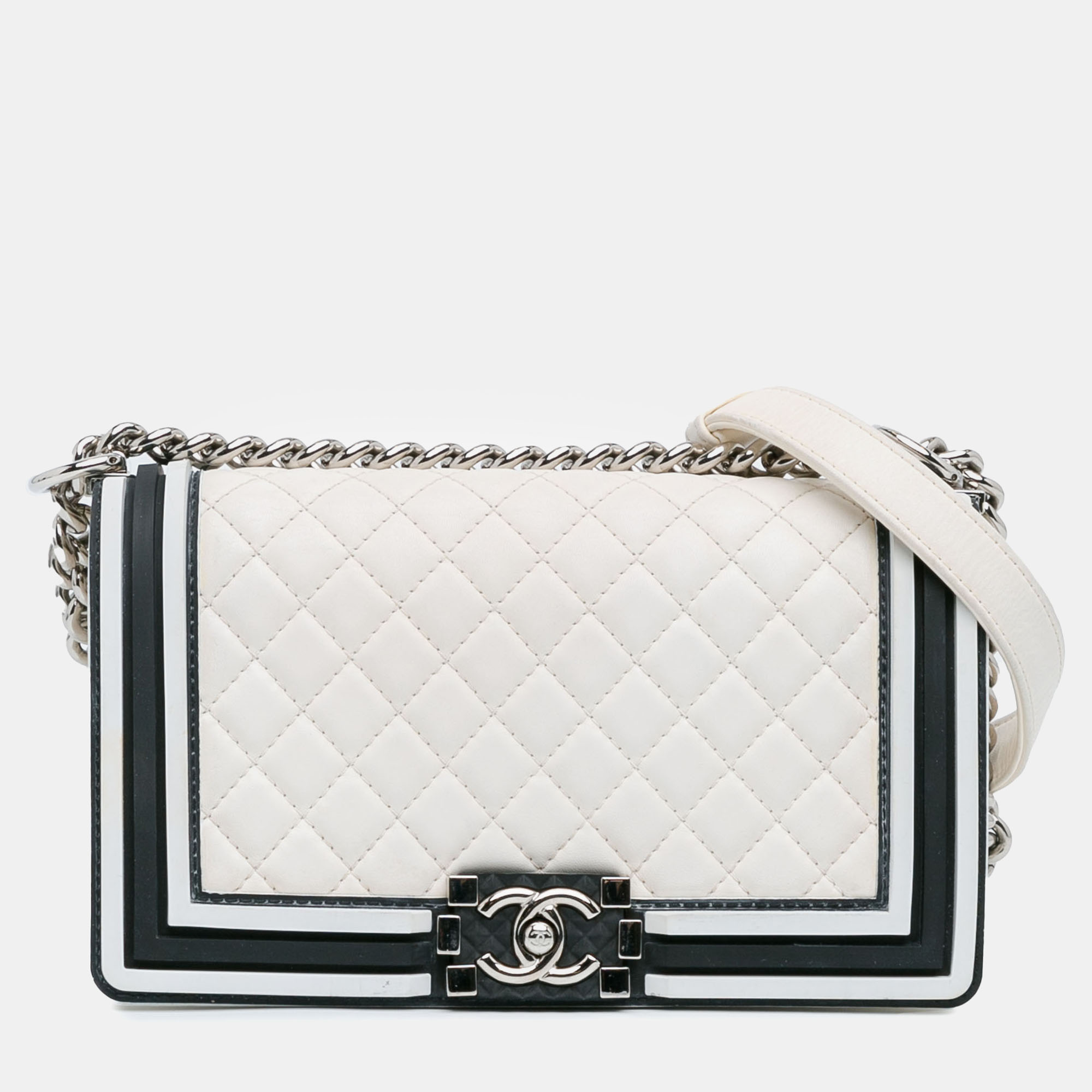 

Chanel White Lambskin and Rubber Medium Boy Flap Bag