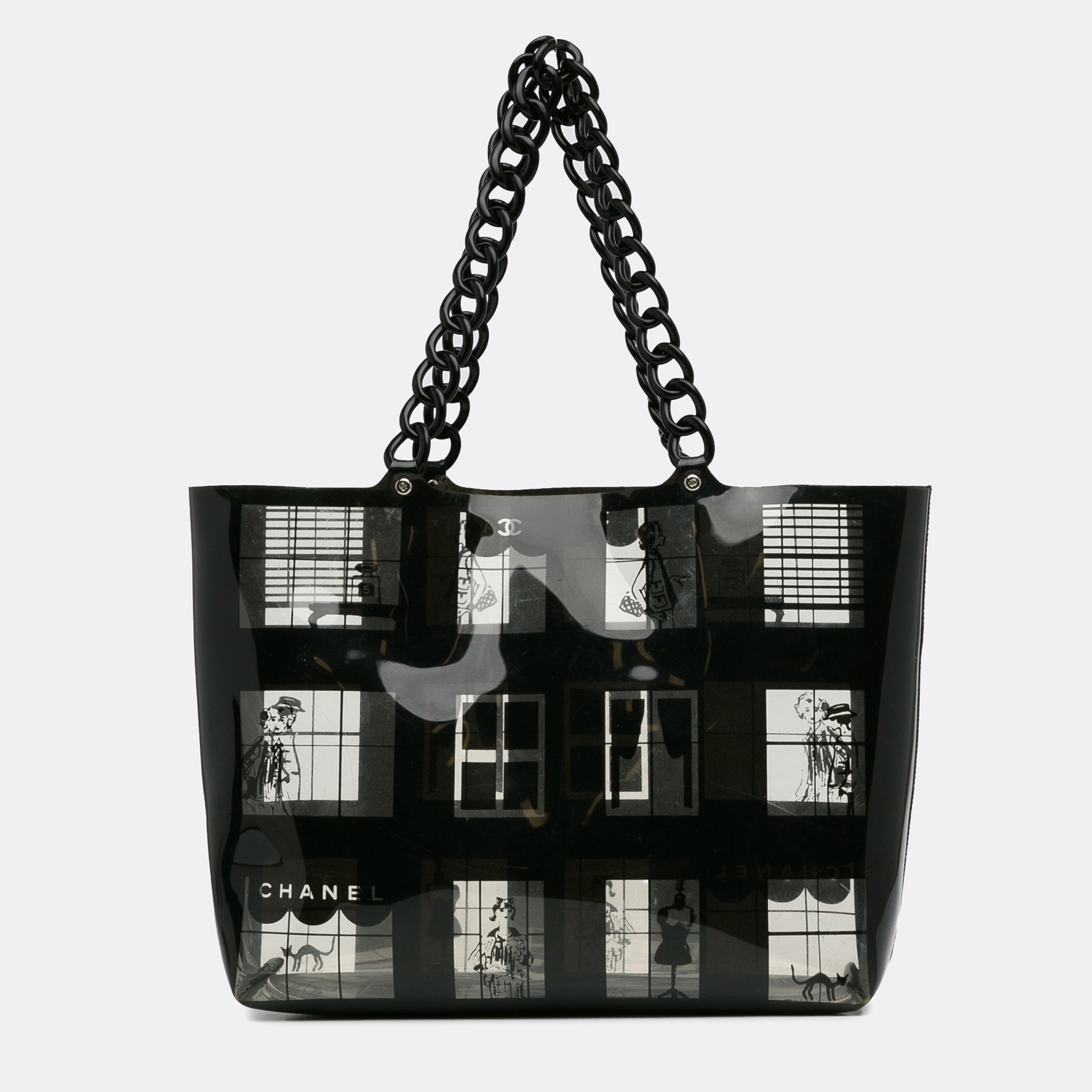 

Chanel Black Vinyl Coco Window Tote Bag