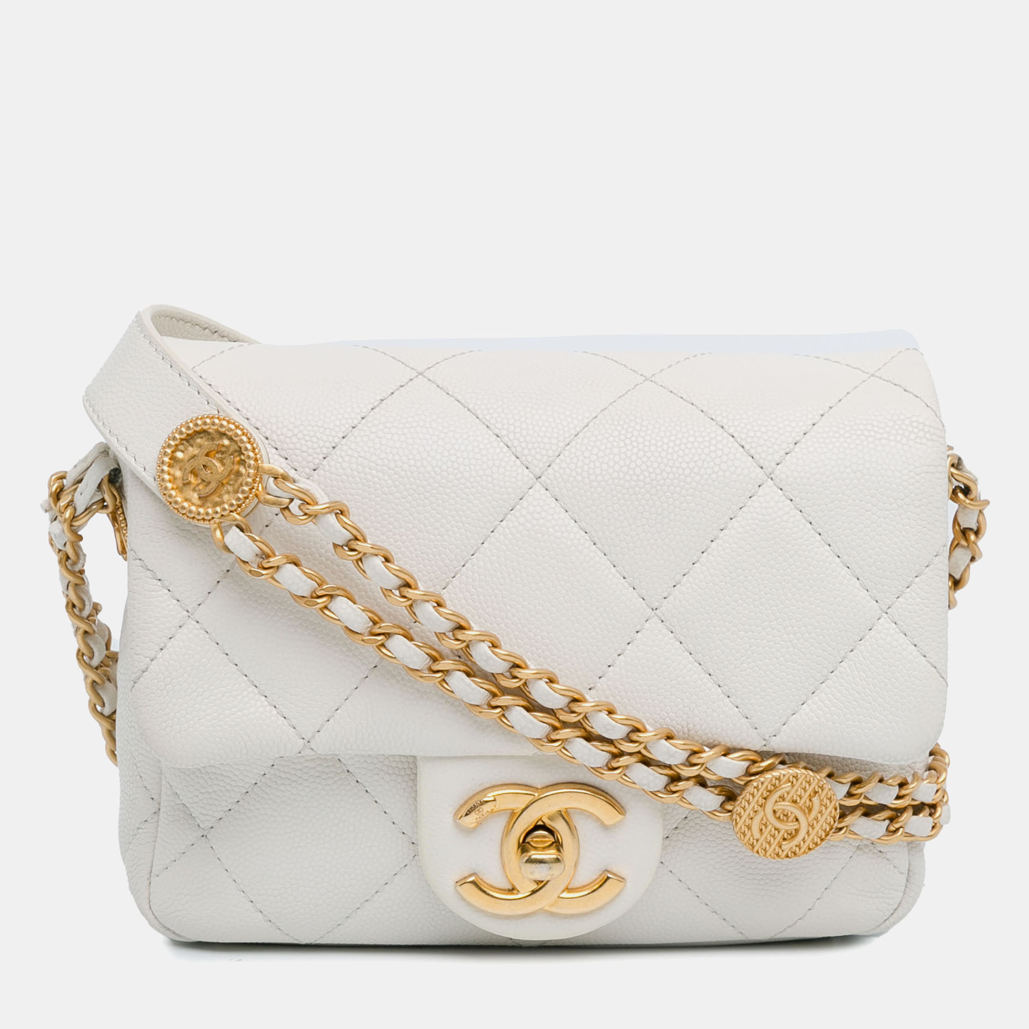 

Chanel White Caviar Mini Twist Your Buttons Flap Bag