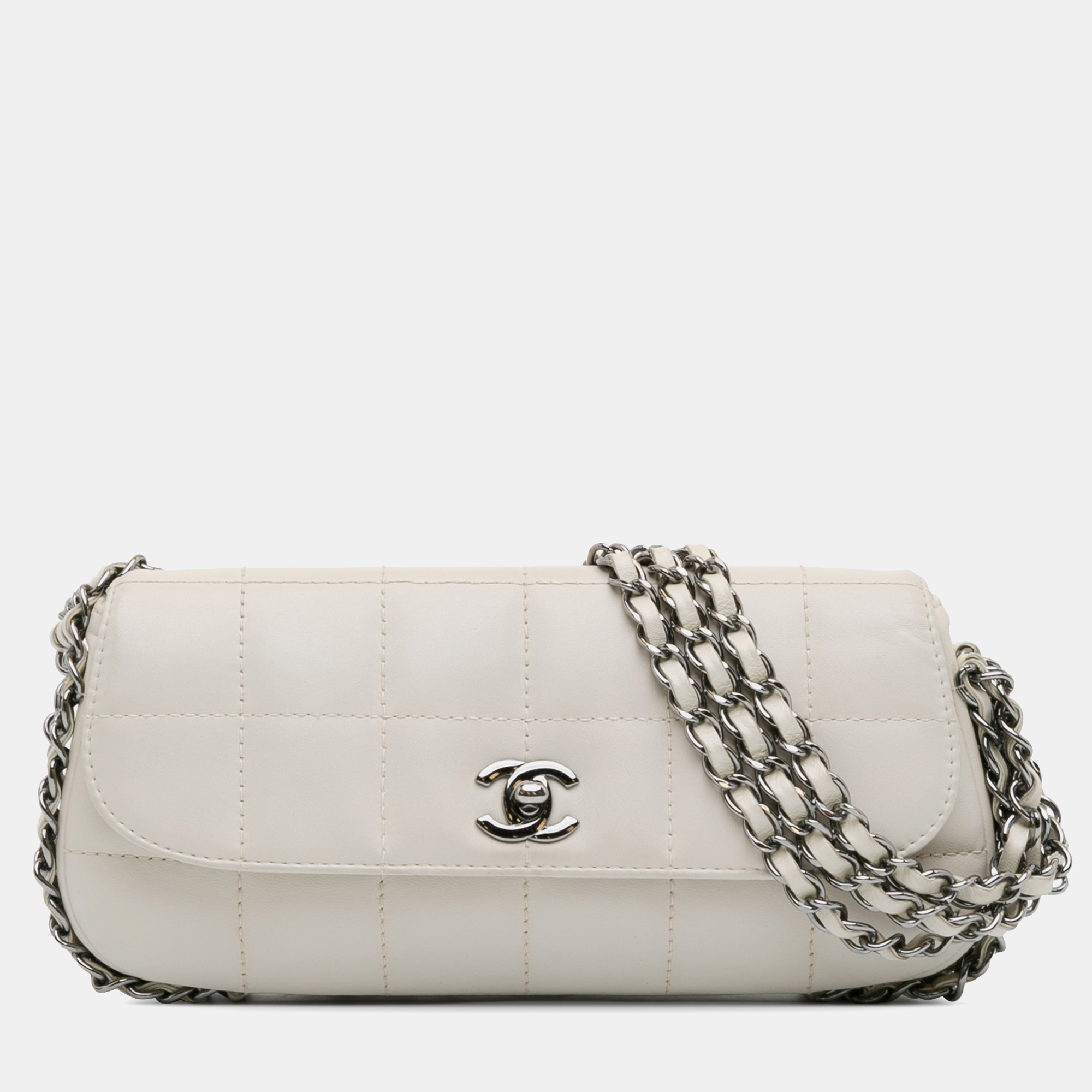 

Chanel White Choco Bar Lambskin 3 Chain Single Flap