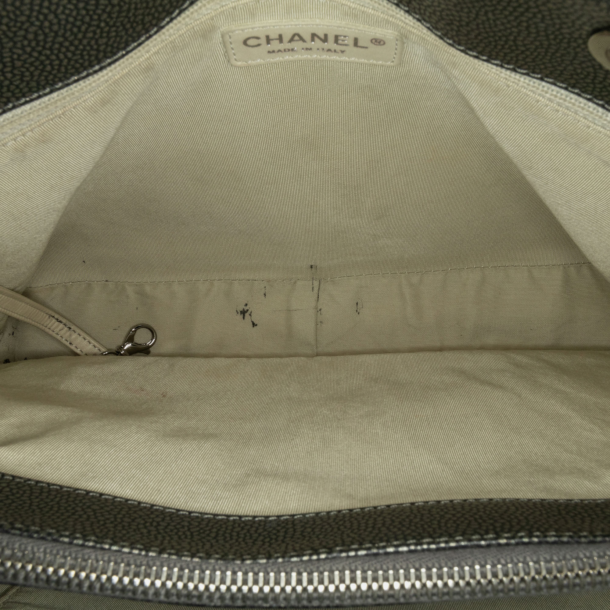 Chanel Grey Metallic Caviar Grand Shopping Tote 