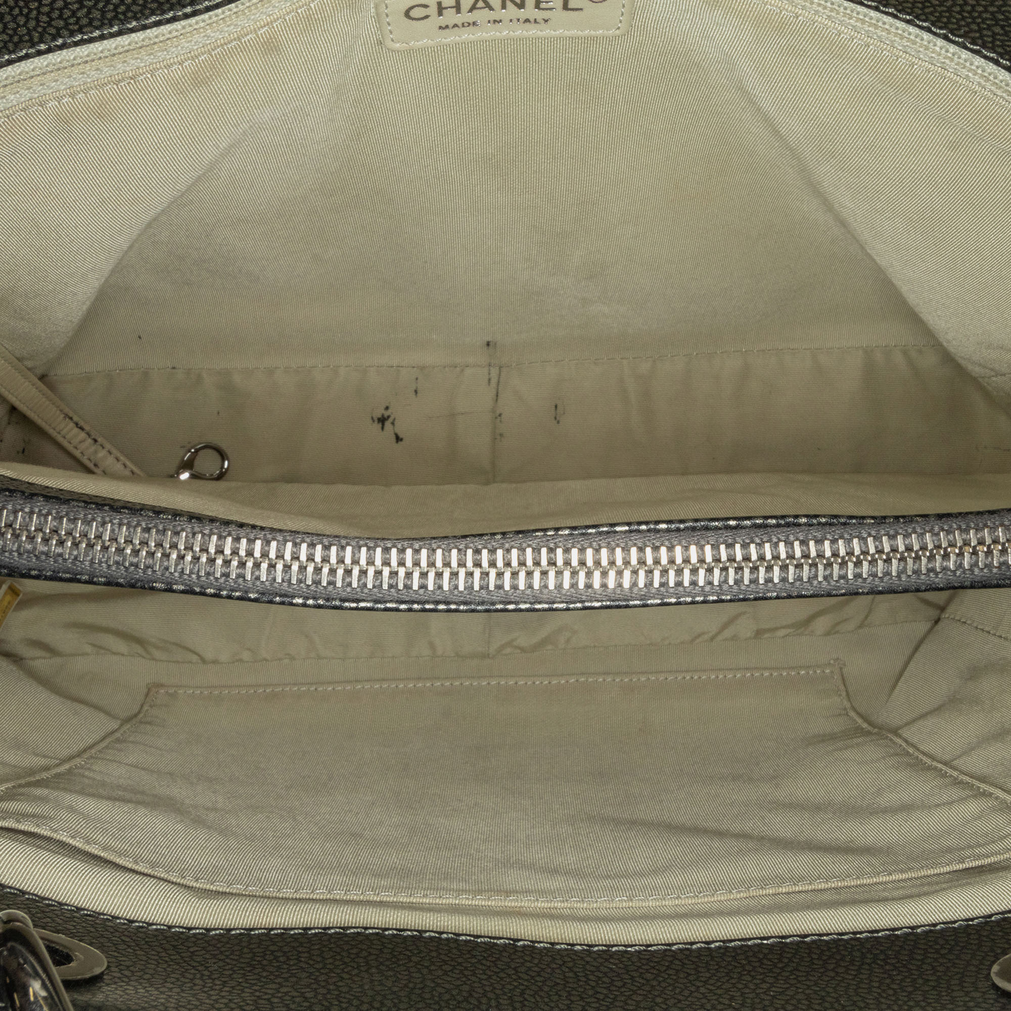 Chanel Grey Metallic Caviar Grand Shopping Tote 