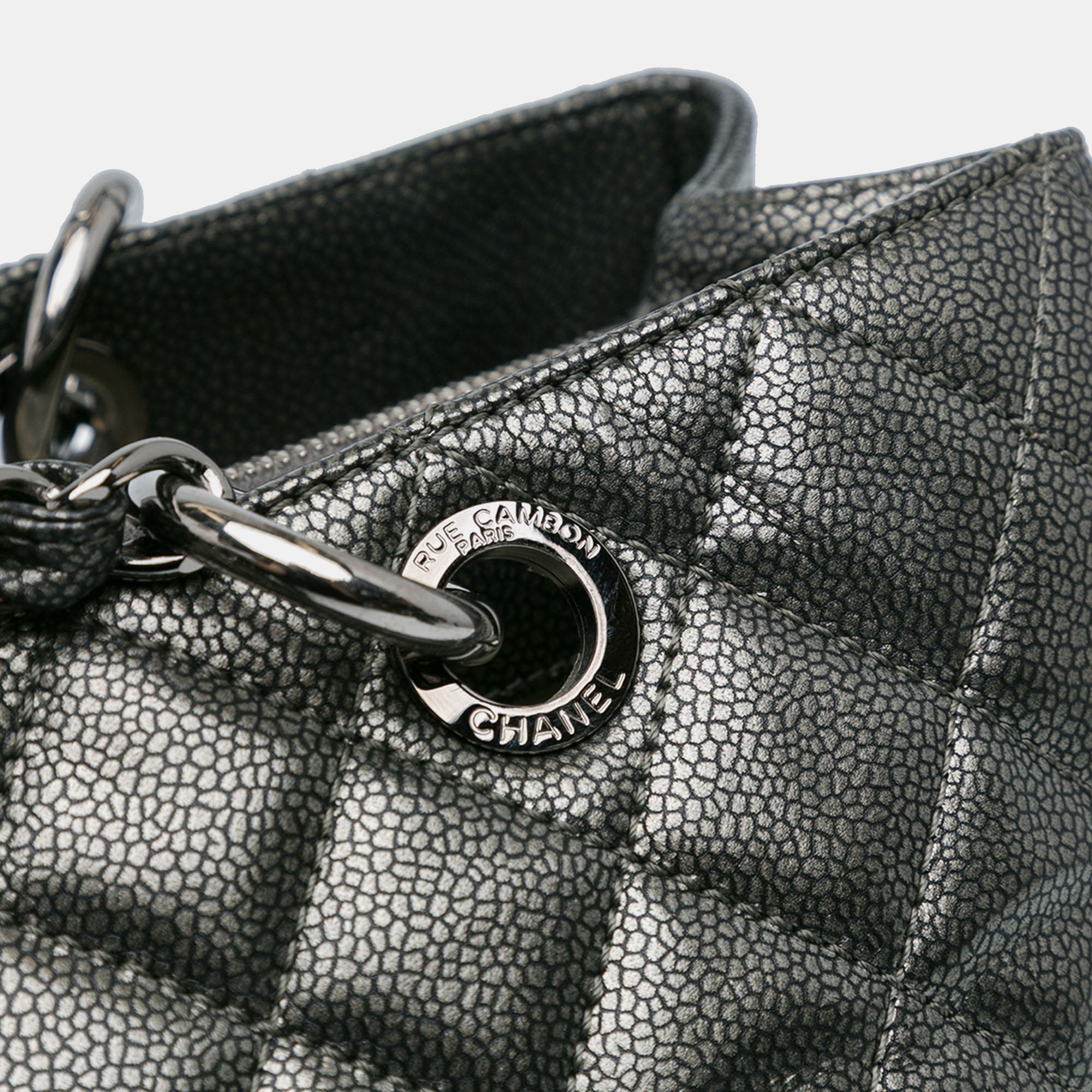 Chanel Grey Metallic Caviar Grand Shopping Tote 