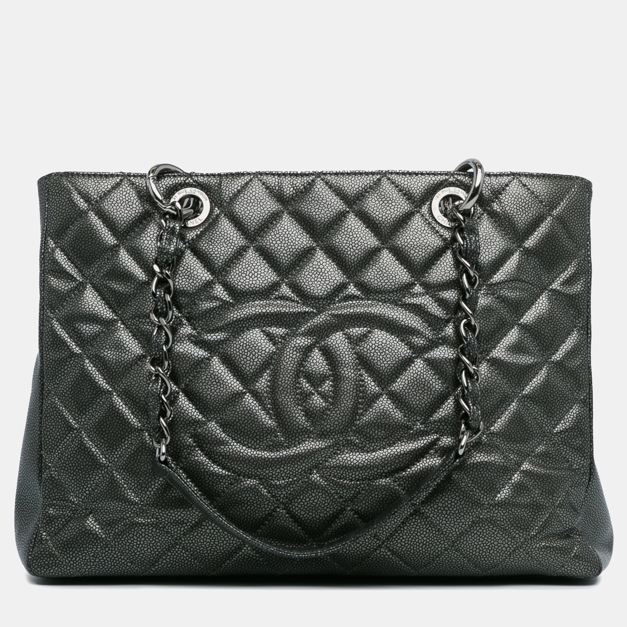 

Chanel Grey Metallic Caviar Grand Shopping Tote