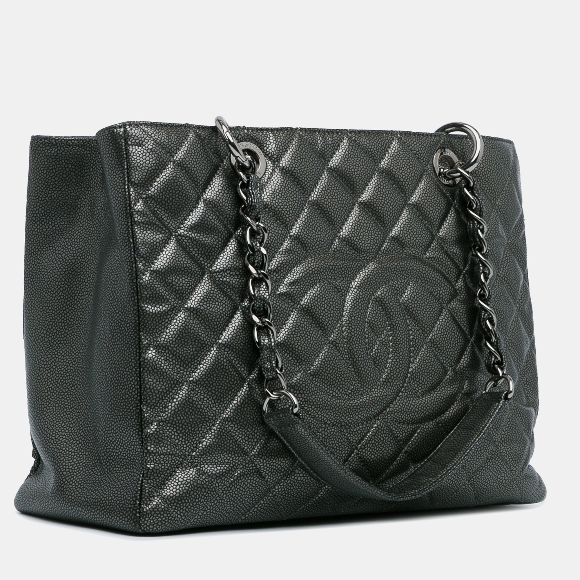 Chanel Grey Metallic Caviar Grand Shopping Tote 