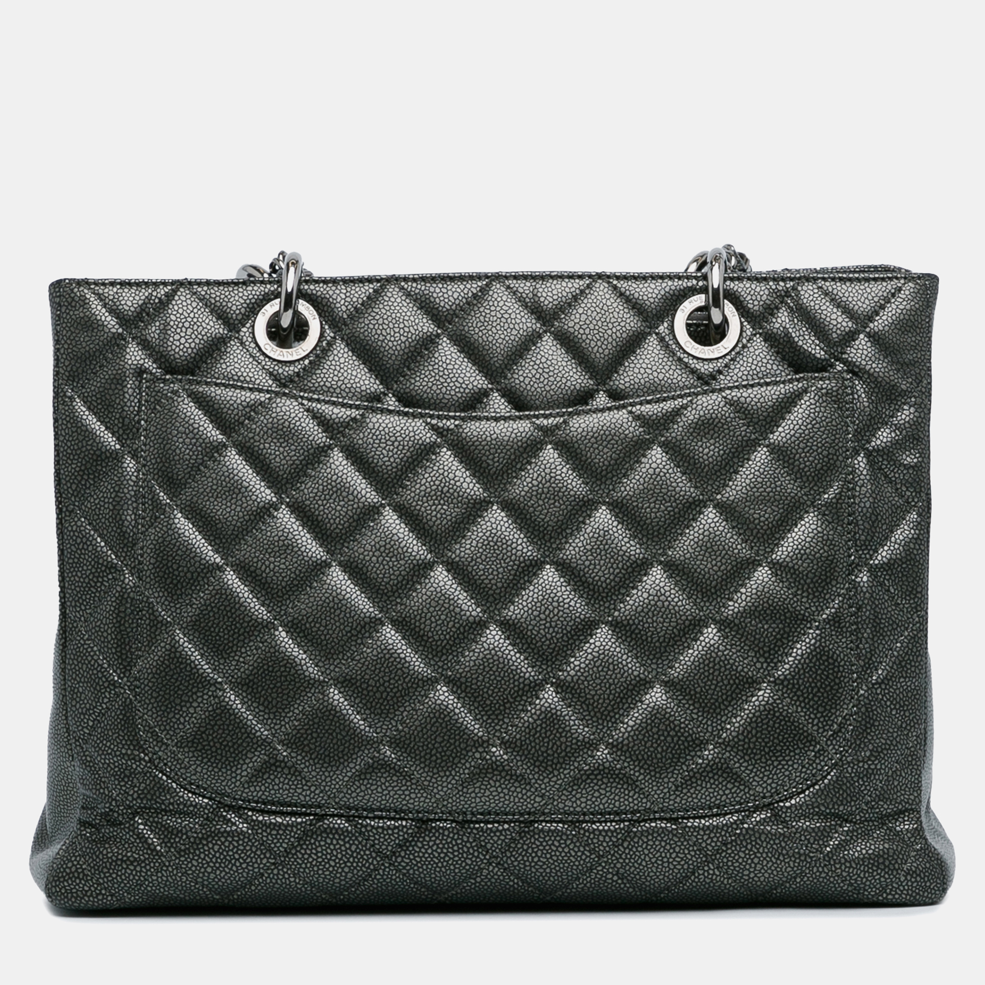 Chanel Grey Metallic Caviar Grand Shopping Tote 