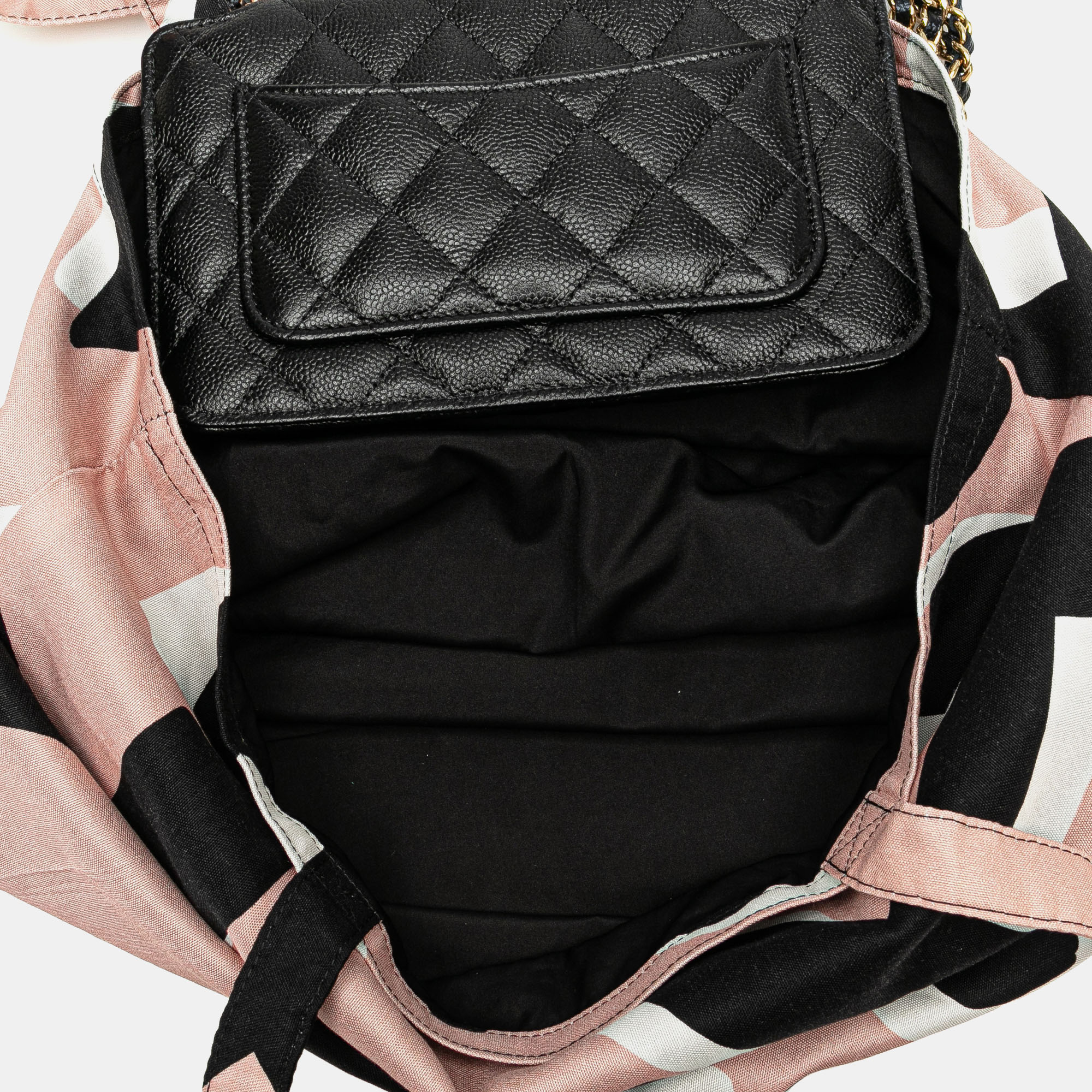 Chanel Black Pink Nylon Graffiti Foldable Shopping Tote in Caviar Flap 
