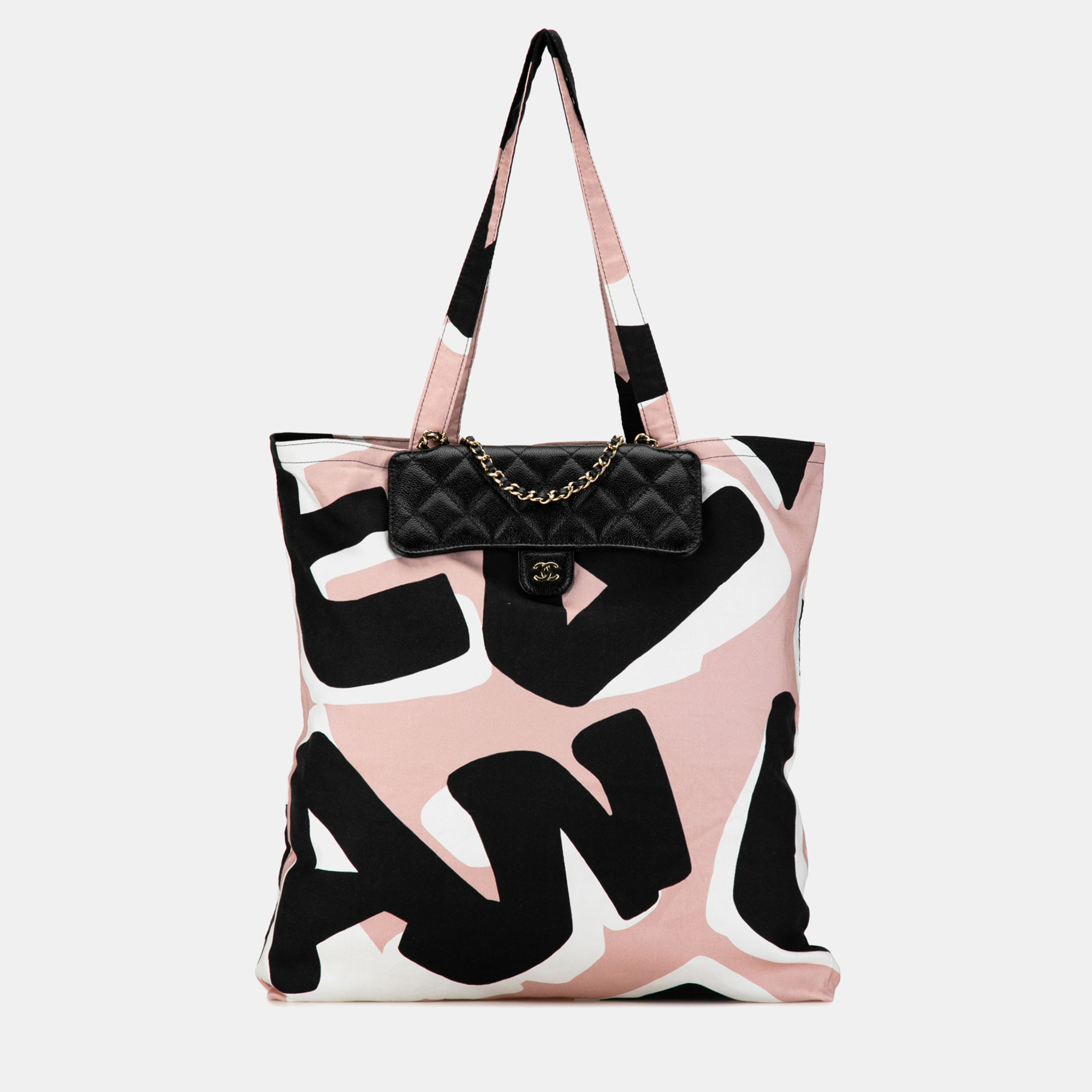 

Chanel Black Pink Nylon and Leather Graffiti Foldable Shopping Tote Bag