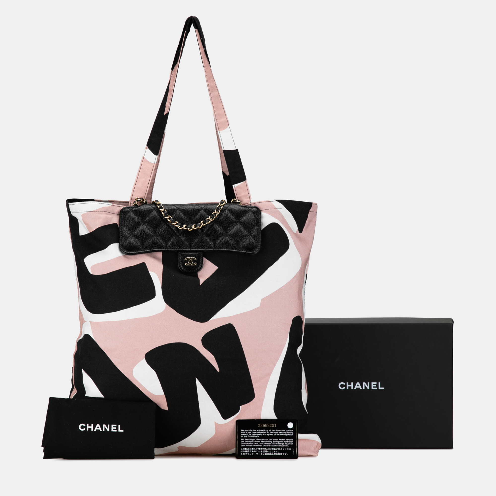 Chanel Black Pink Nylon Graffiti Foldable Shopping Tote in Caviar Flap 